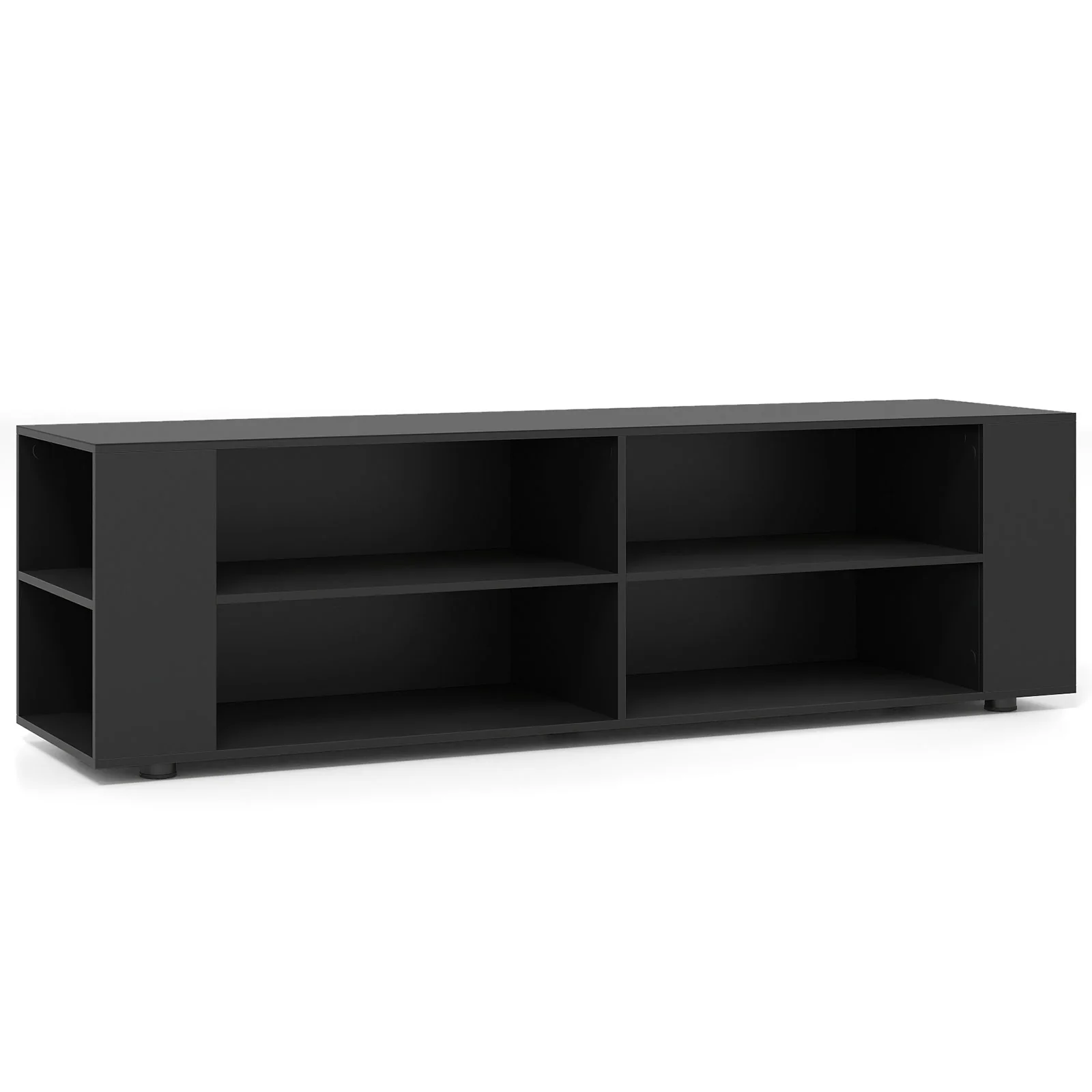 59 Inch Wood TV Stand, Console Storage Entertainment Media, Black - Image 5
