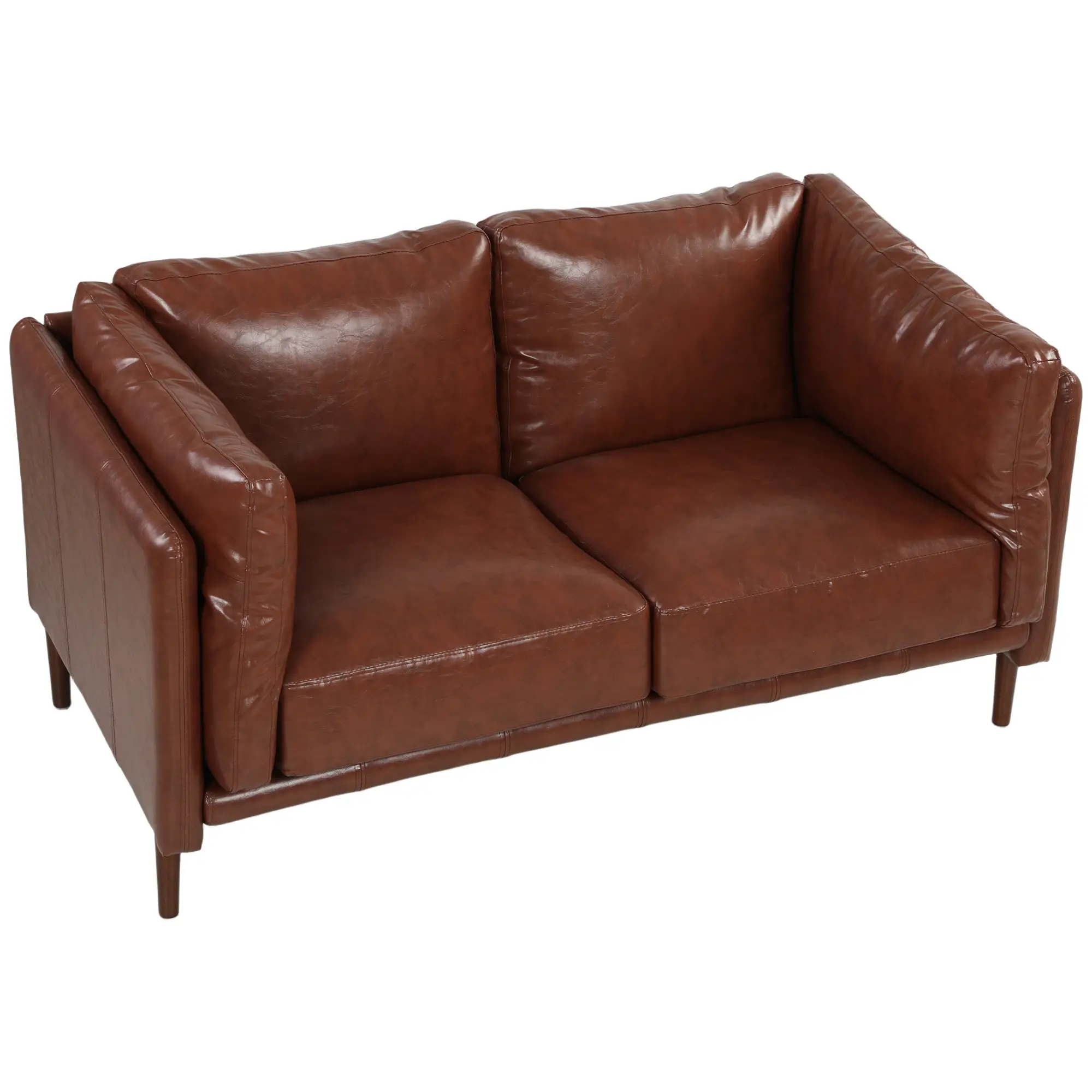 59" Loveseat Sofa, PU Leather 2 Seater with Wide Seat, Brown