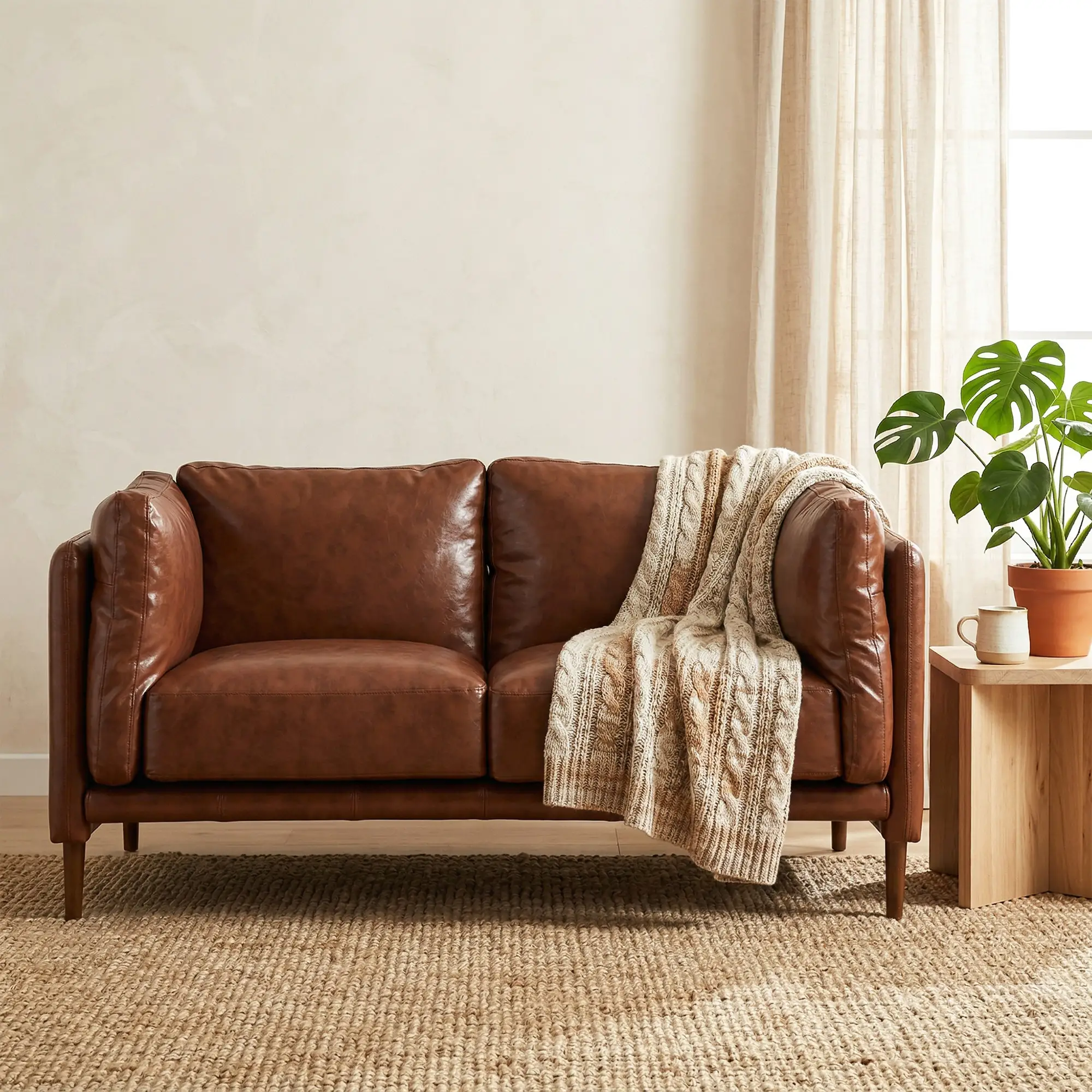 59" Loveseat Sofa, PU Leather 2 Seater with Wide Seat, Brown - Image 10