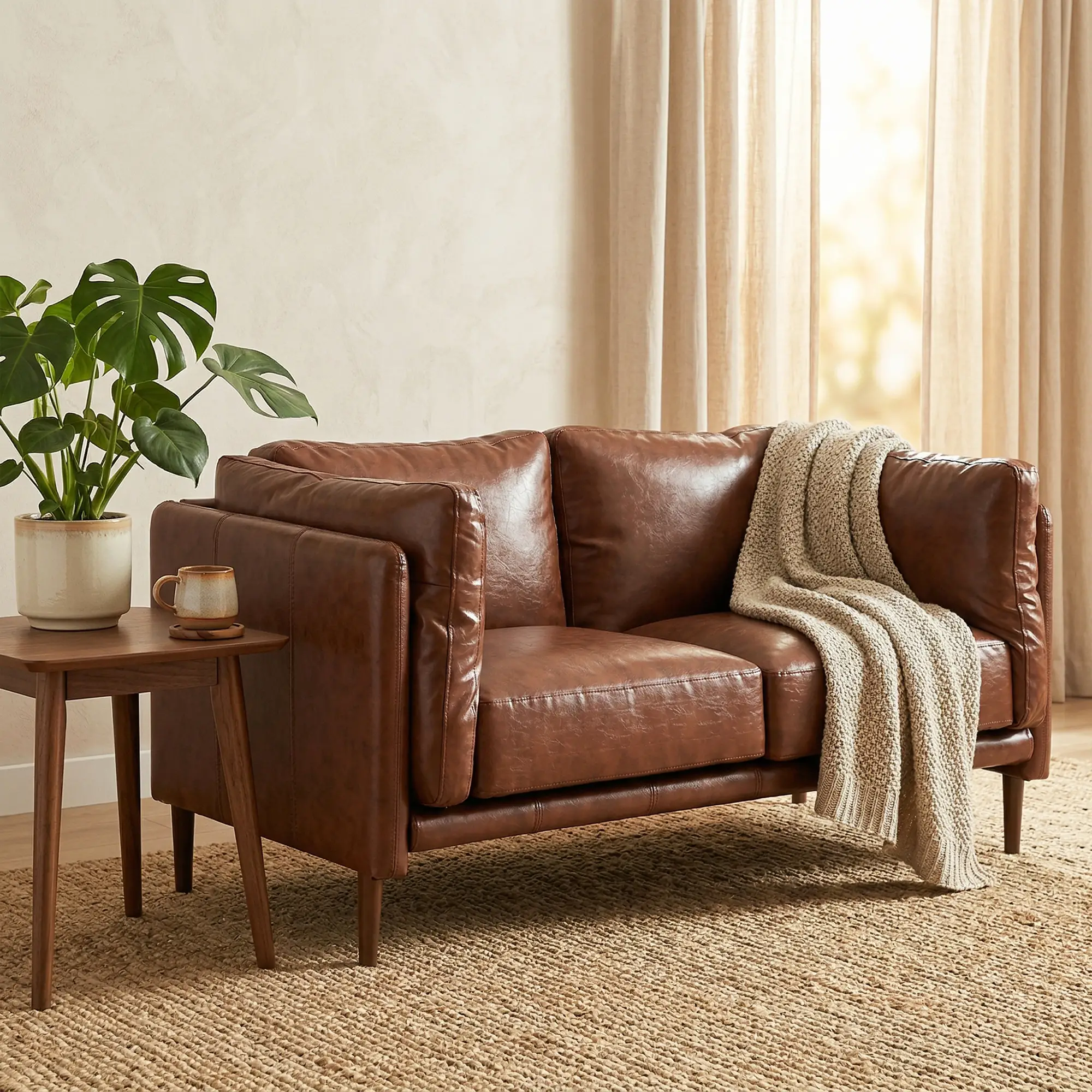 59" Loveseat Sofa, PU Leather 2 Seater with Wide Seat, Brown - Image 8