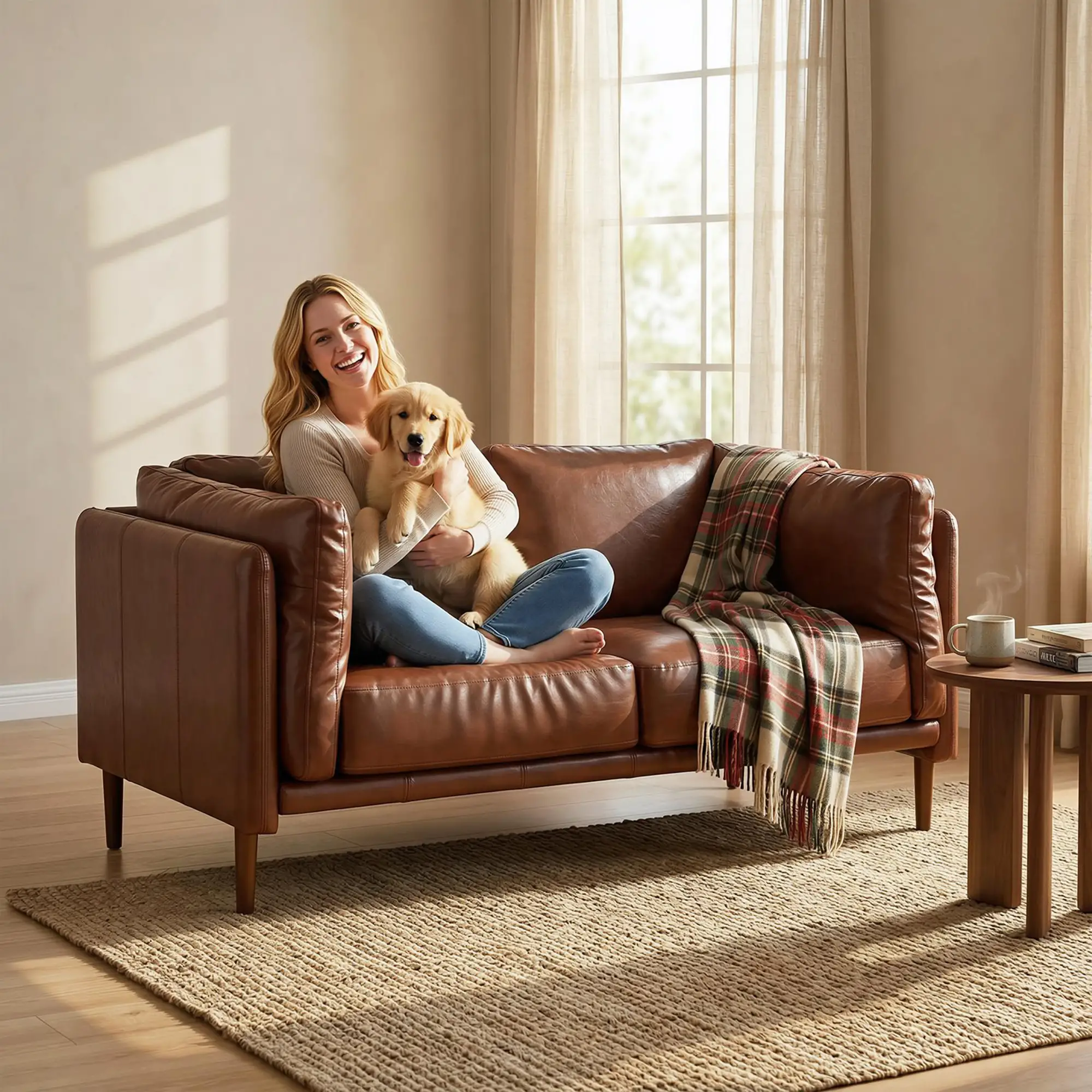 59" Loveseat Sofa, PU Leather 2 Seater with Wide Seat, Brown - Image 9