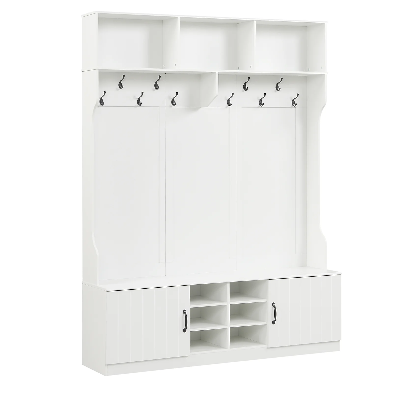 59" Wide 6-in-1 Hall Tree, Bench With Storage, White - Image 2