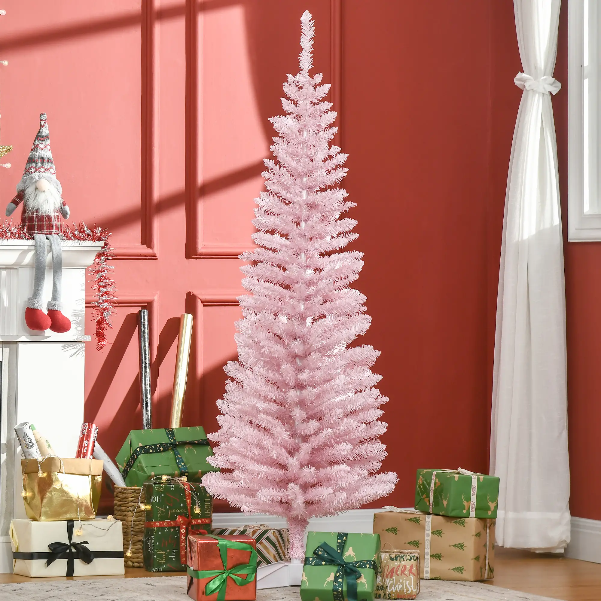 5FT Artificial Christmas Tree, Realistic Branches, Stable Stand, Pink - Image 2