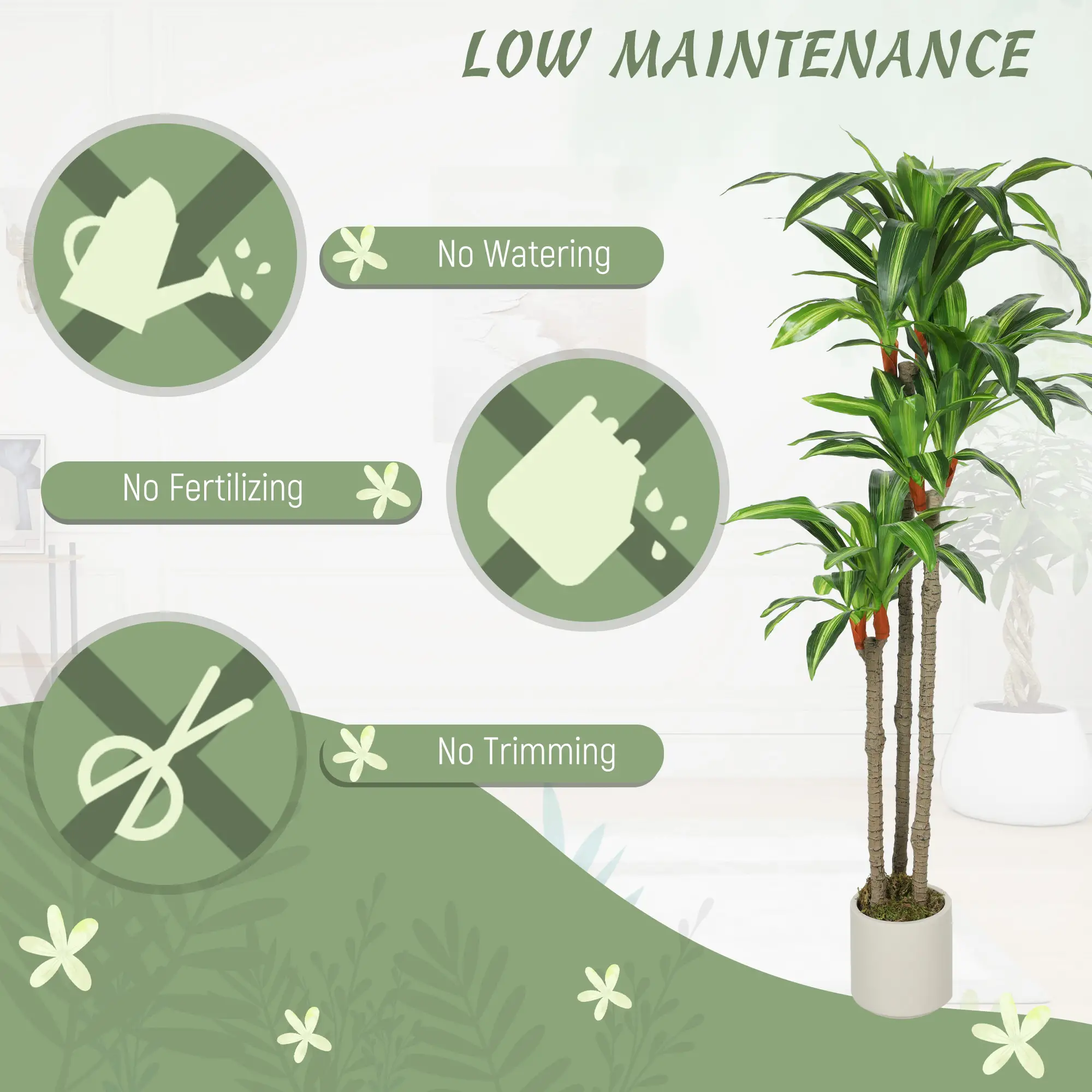 5FT Artificial Dracaena Plant, Bendable Trunks, Green - Image 5