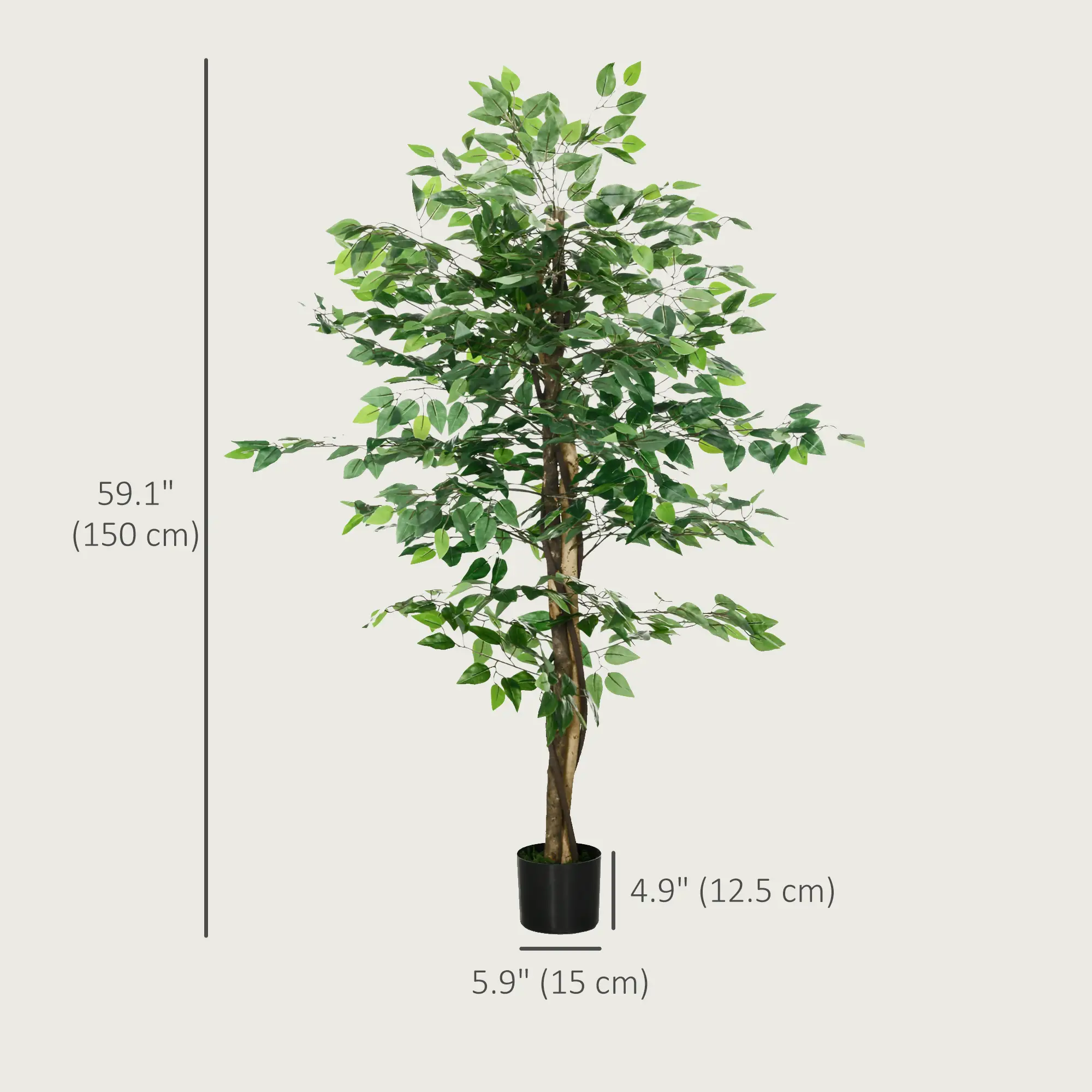 5ft Artificial Ficus Tree, Indoor Fake Plant With Pot - Image 3