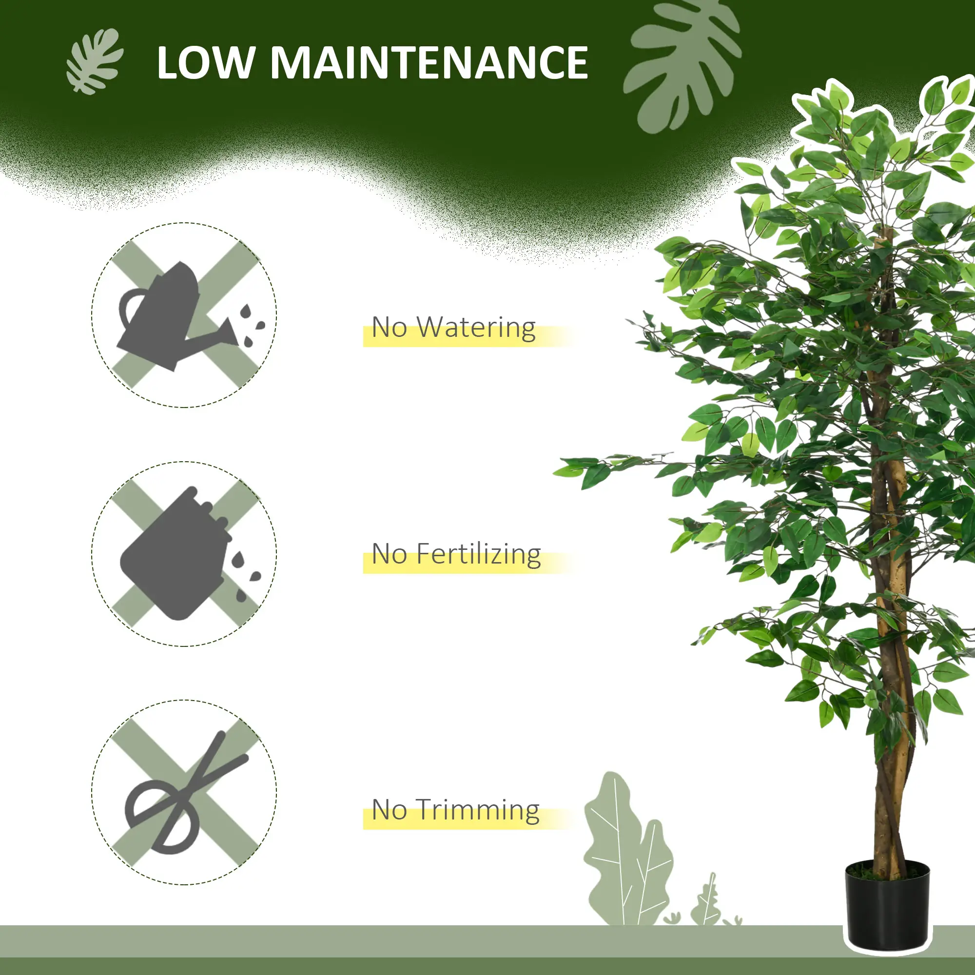 5ft Artificial Ficus Tree, Indoor Fake Plant With Pot - Image 5