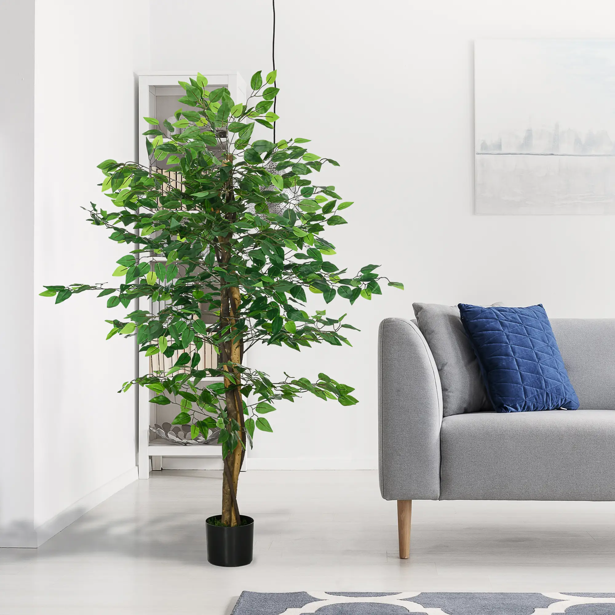 5ft Artificial Ficus Tree, Indoor Fake Plant With Pot - Image 6