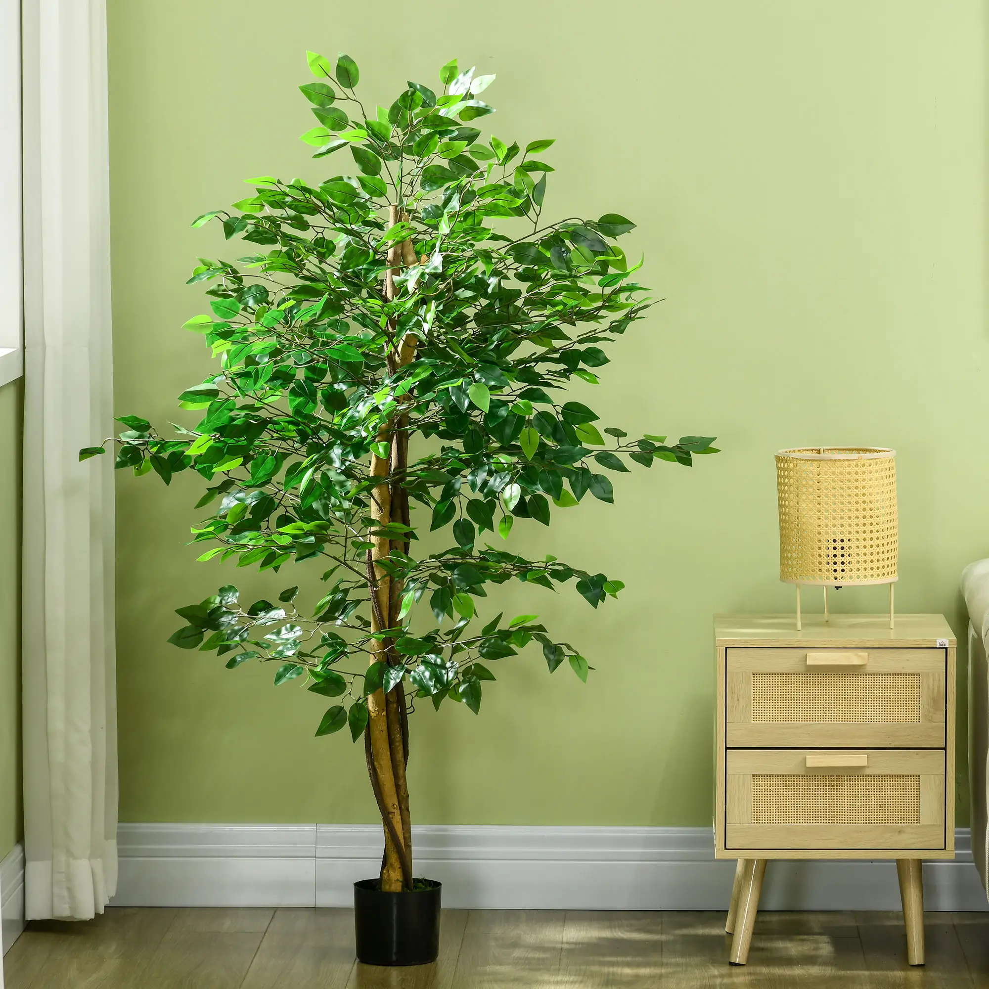 5ft Artificial Ficus Tree, Indoor Fake Plant With Pot - Image 9