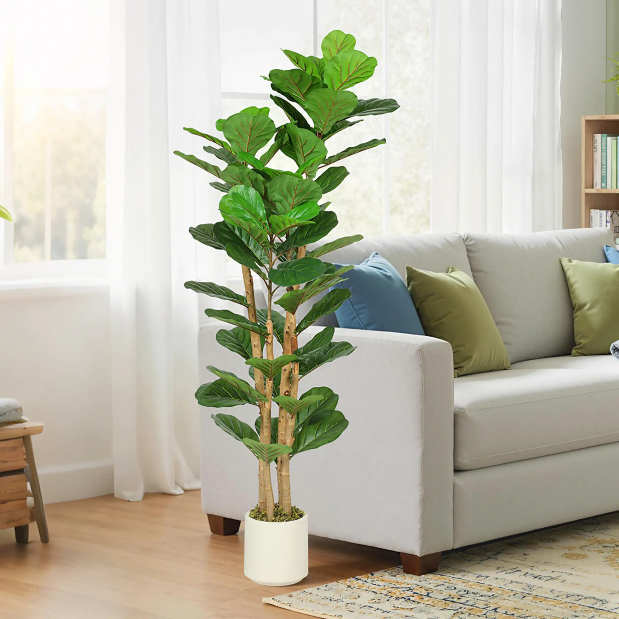 5FT Artificial Fiddle Leaf Fig Tree, Fake Potted Tree, Indoor Decor, Green - Image 2