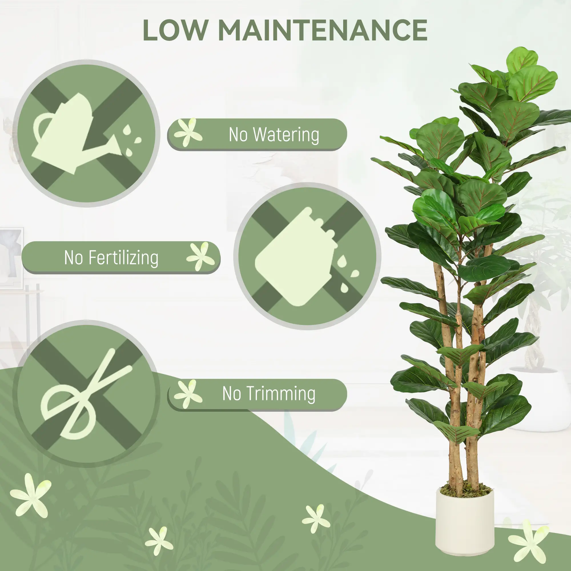 5FT Artificial Fiddle Leaf Fig Tree, Fake Potted Tree, Indoor Decor, Green - Image 5