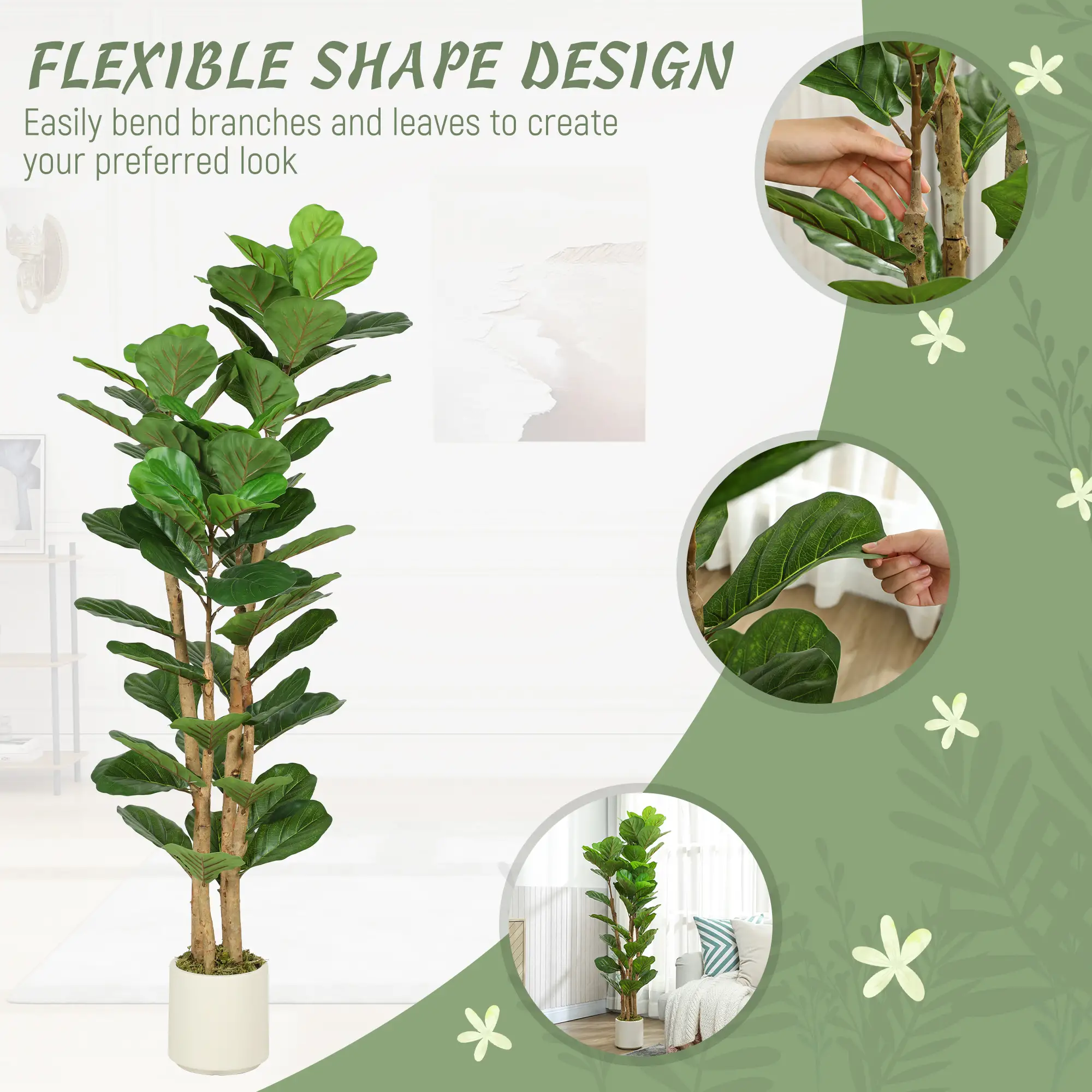 5FT Artificial Fiddle Leaf Fig Tree, Fake Potted Tree, Indoor Decor, Green - Image 6
