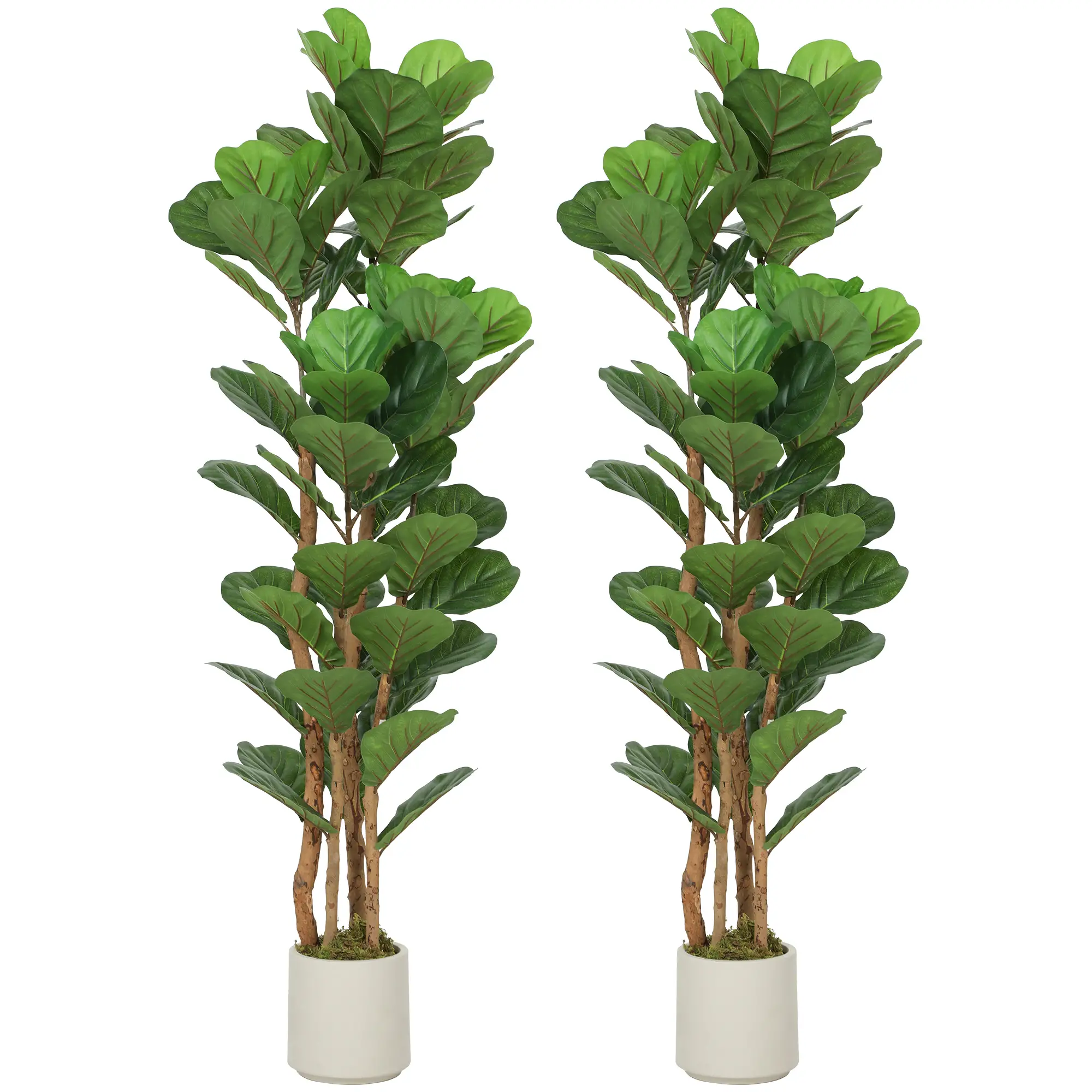 5FT Artificial Fiddle Leaf Fig Tree Set Of 2, Fake Potted Tree, Green - Image 11
