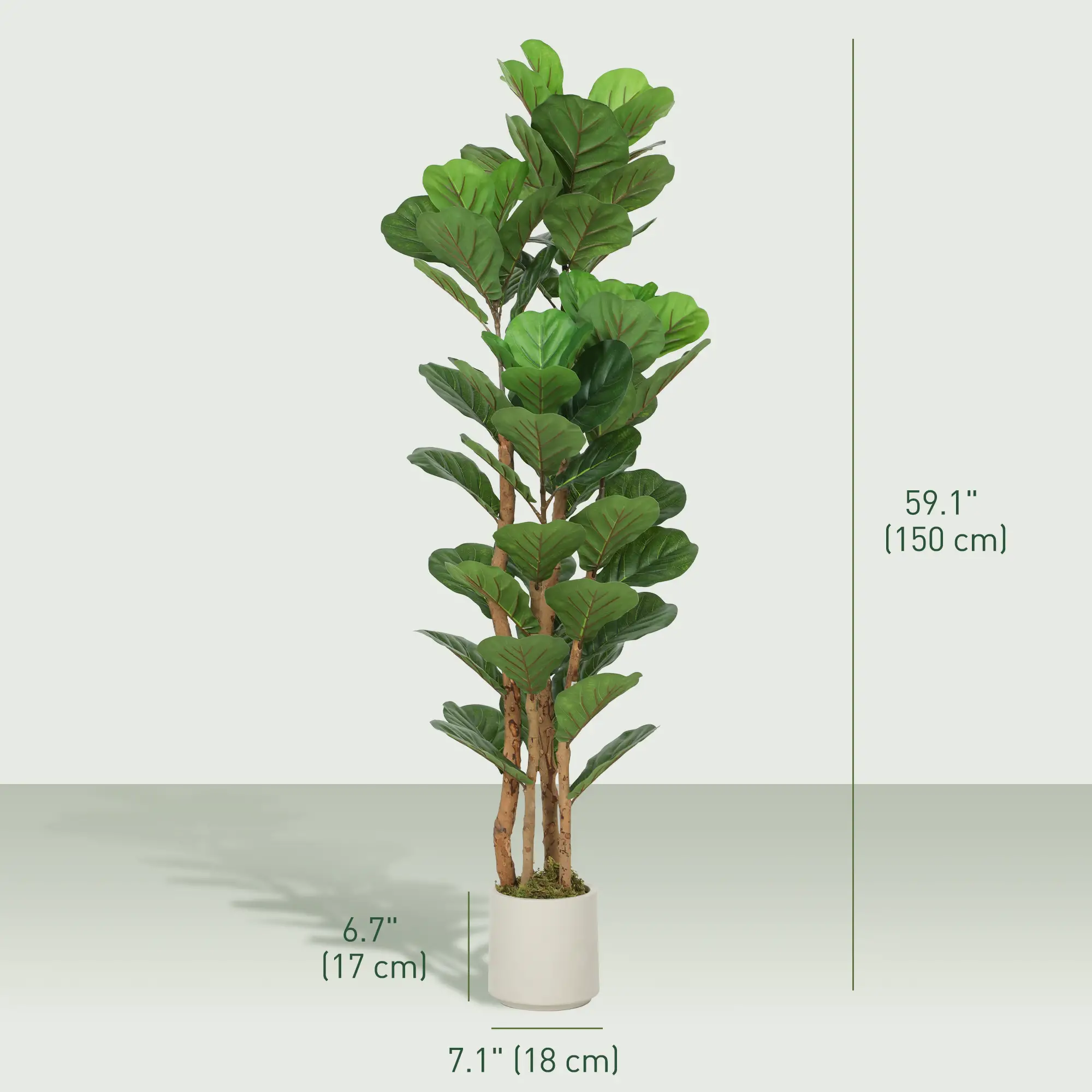 5FT Artificial Fiddle Leaf Fig Tree Set Of 2, Fake Potted Tree, Green - Image 3