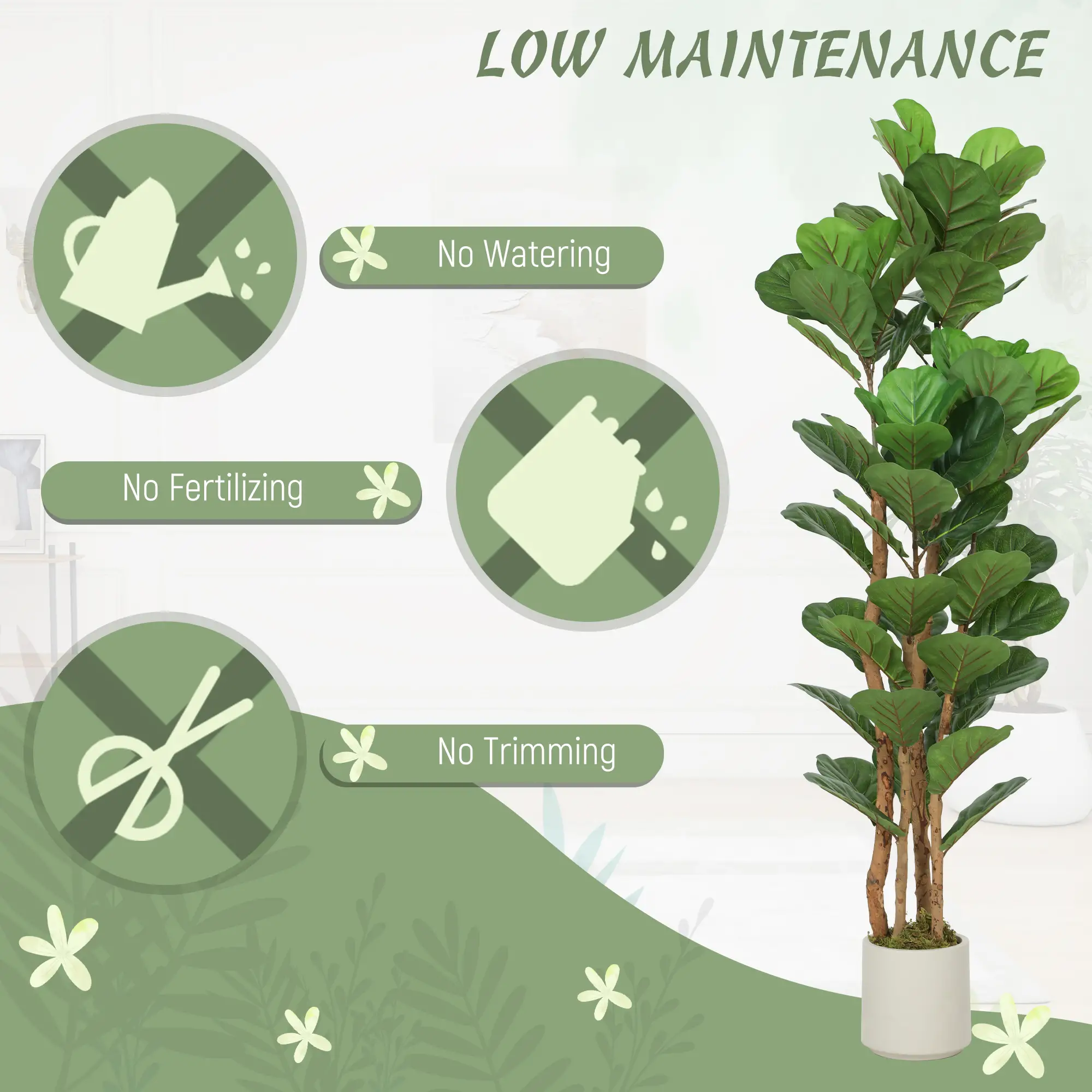5FT Artificial Fiddle Leaf Fig Tree Set Of 2, Fake Potted Tree, Green - Image 5