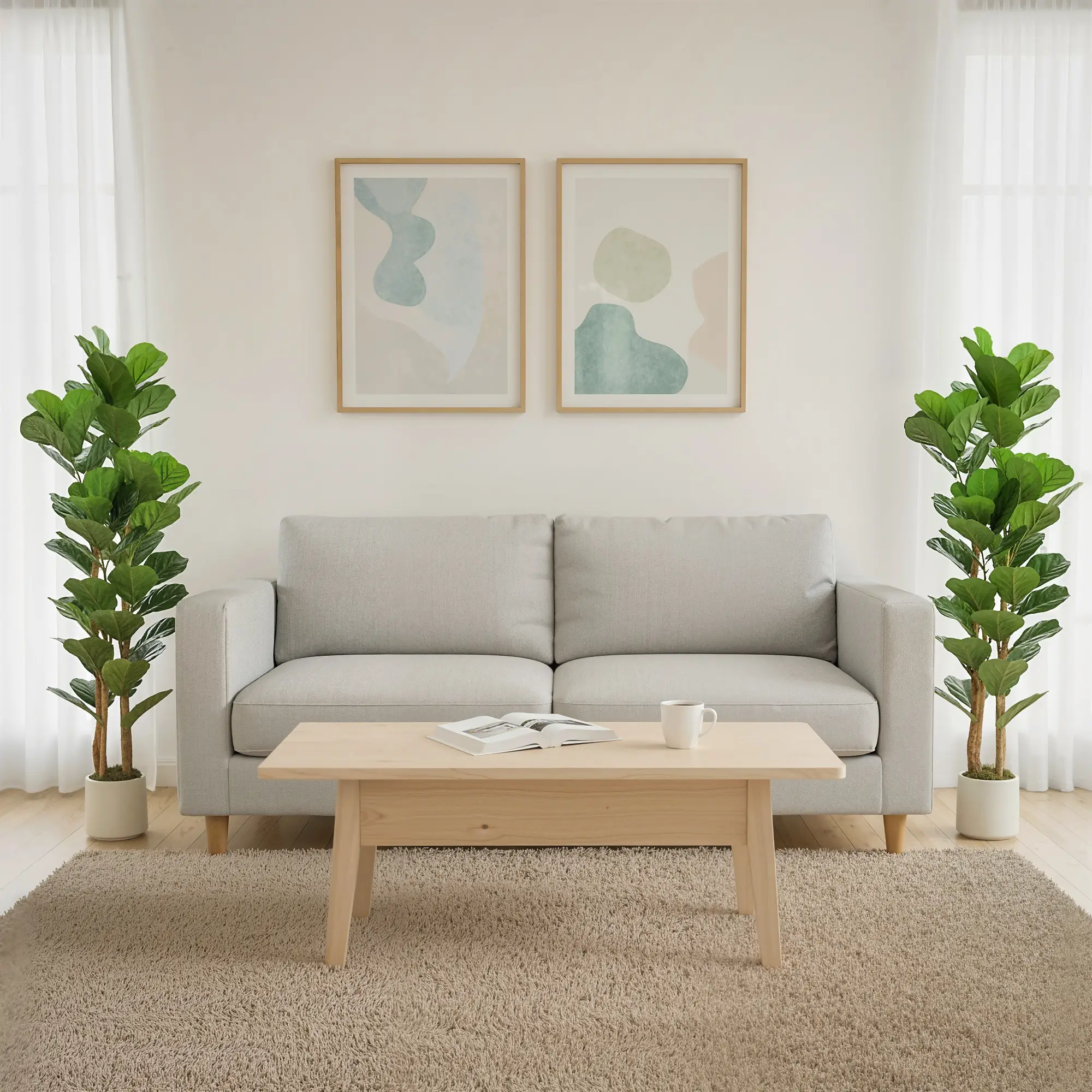 5FT Artificial Fiddle Leaf Fig Tree Set Of 2, Fake Potted Tree, Green - Image 8