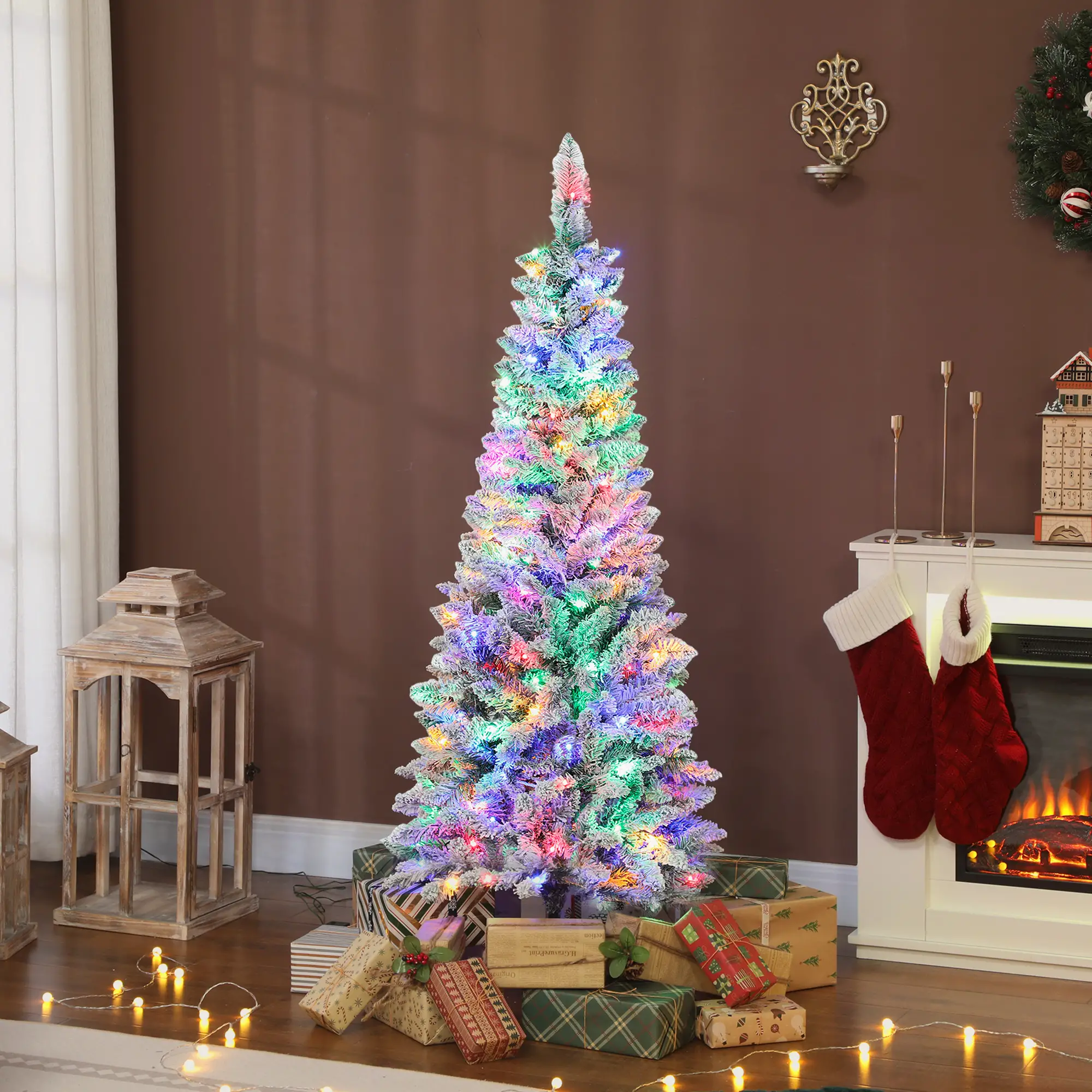 5ft Flocked Christmas Tree, Dual Color LED Light, 11 Modes, Easy Assembly, Color - Image 2