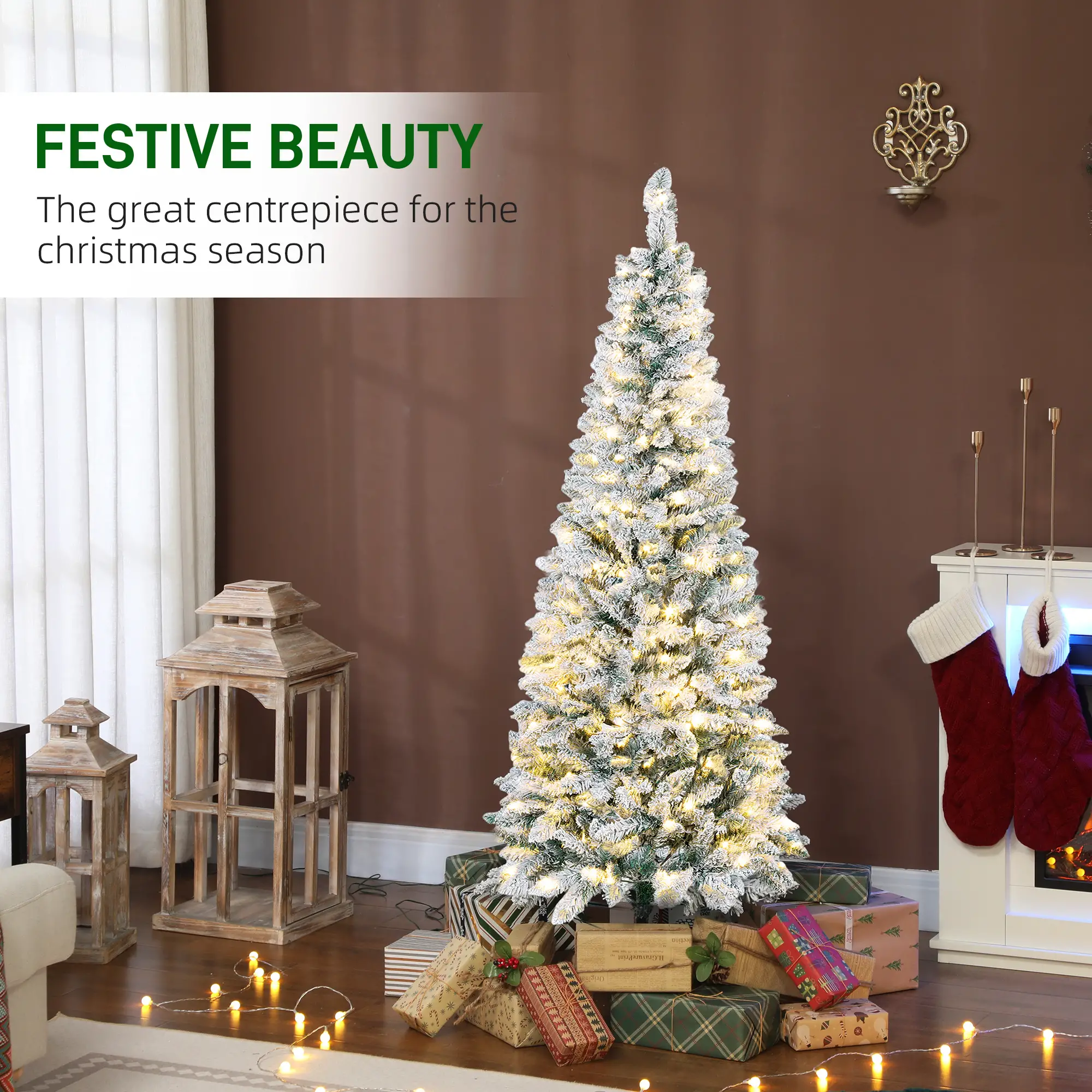 5ft Flocked Christmas Tree, Dual Color LED Light, 11 Modes, Easy Assembly, Color - Image 4
