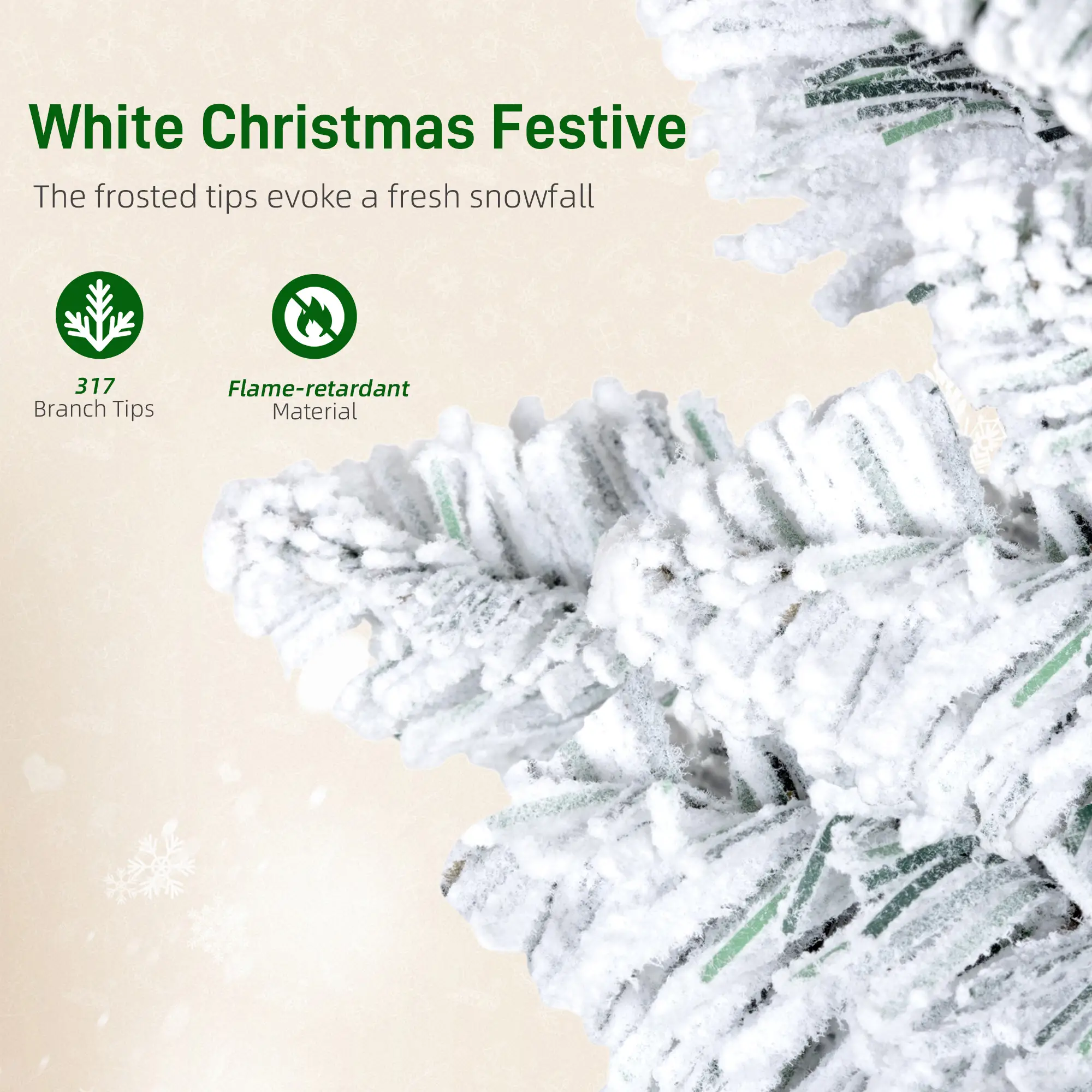 5ft Flocked Christmas Tree, Dual Color LED Light, 11 Modes, Easy Assembly, Color - Image 6
