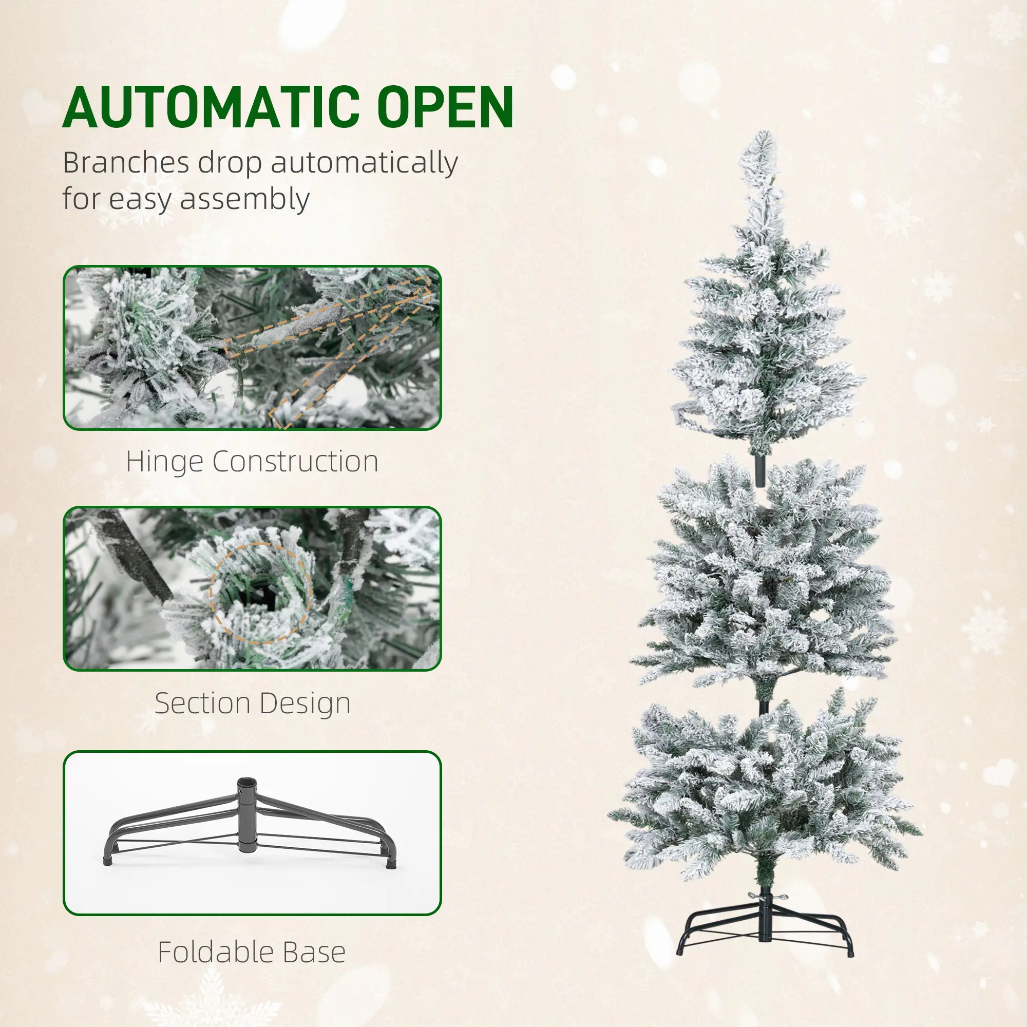 5ft Flocked Christmas Tree, Dual Color LED Light, 11 Modes, Easy Assembly, Color - Image 7
