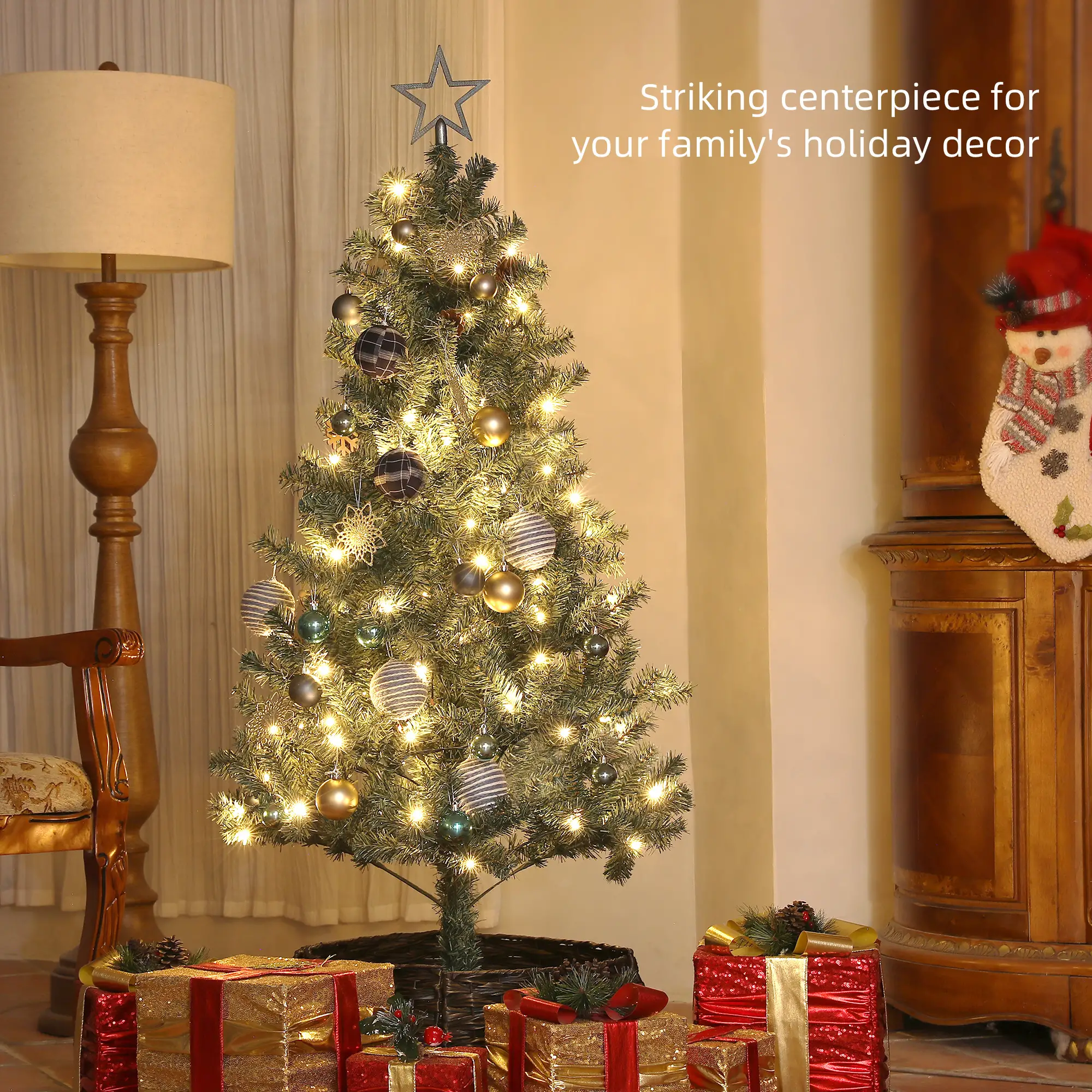 5ft Prelit Artificial Christmas Tree, 150 LED Lights, Warm White - Image 4
