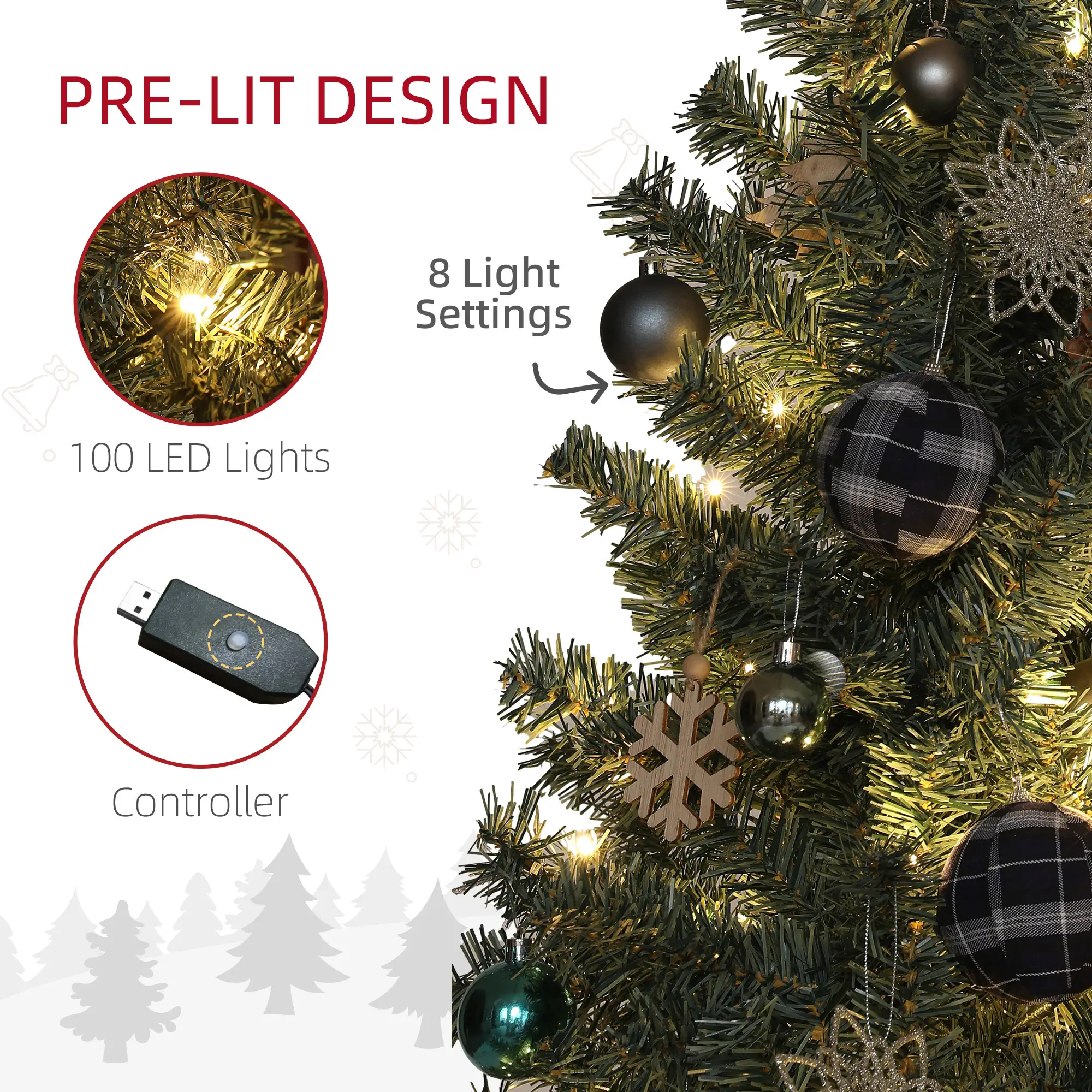 5ft Prelit Artificial Christmas Tree, 150 LED Lights, Warm White - Image 5