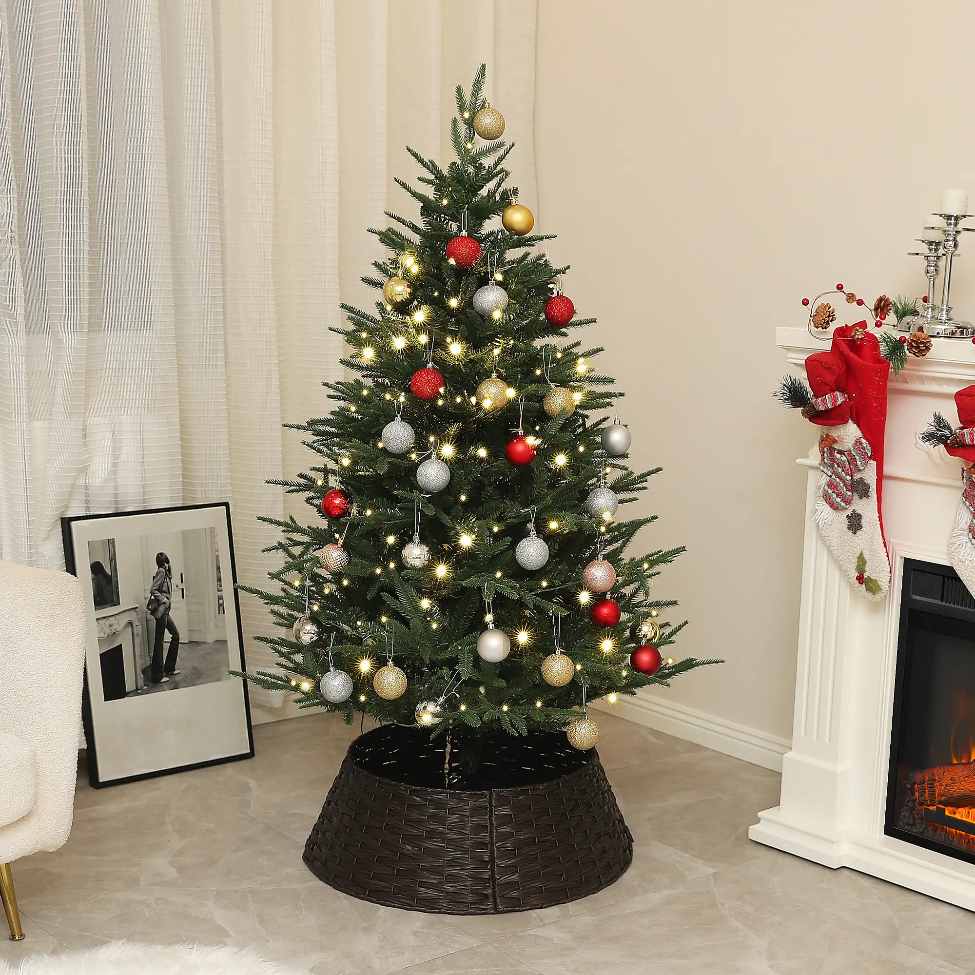 5ft Prelit Artificial Christmas Tree, Steel Base, Warm White LED - Image 8