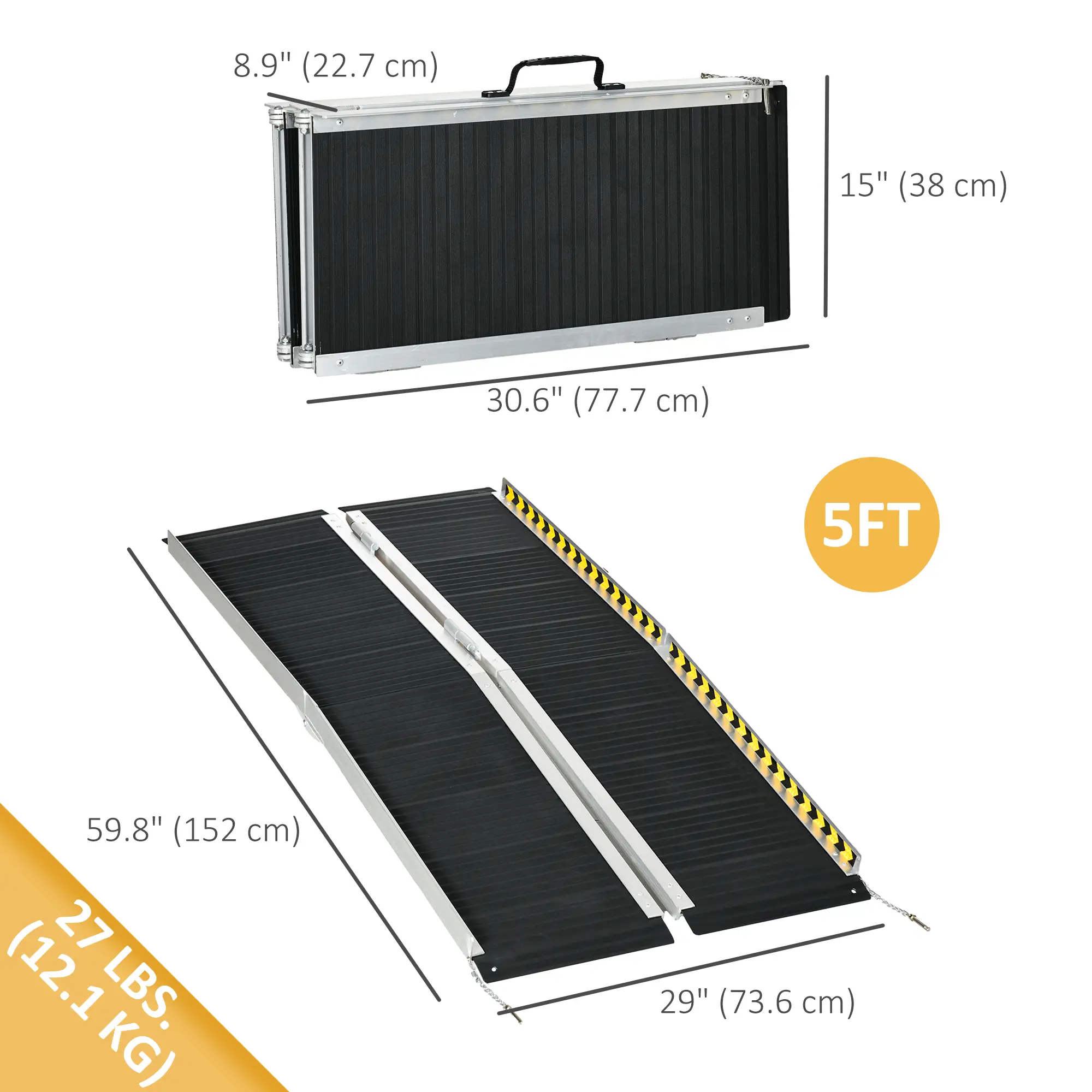 5ft Wheelchair Ramp, Non-Skid PVC, Foldable Aluminium - Image 3