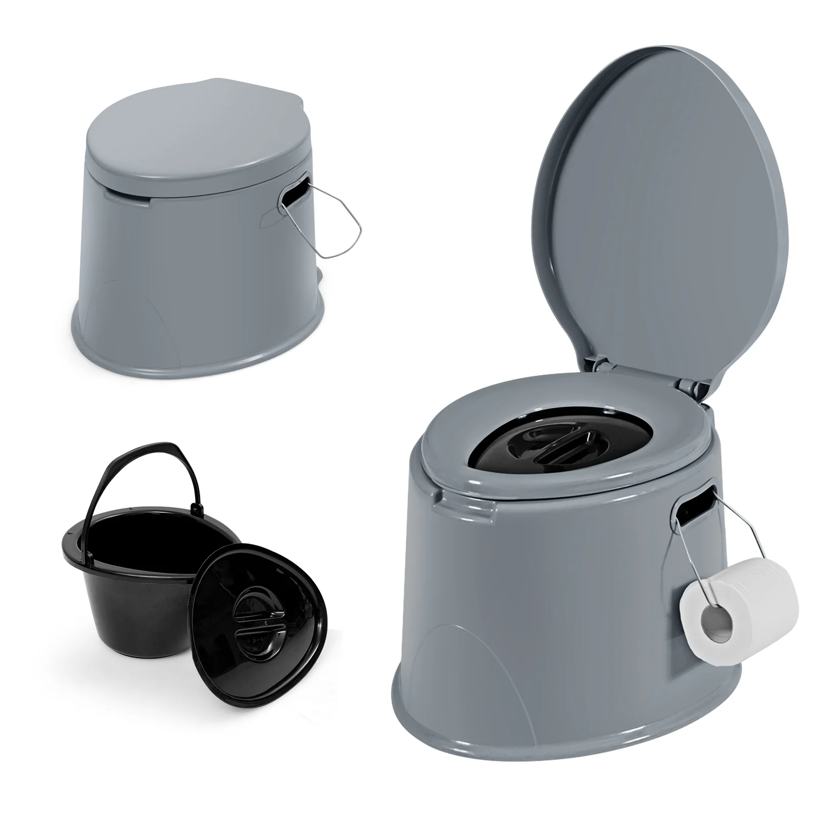 5L Portable Travel Toilet With Paper Holder, Gray - Image 5