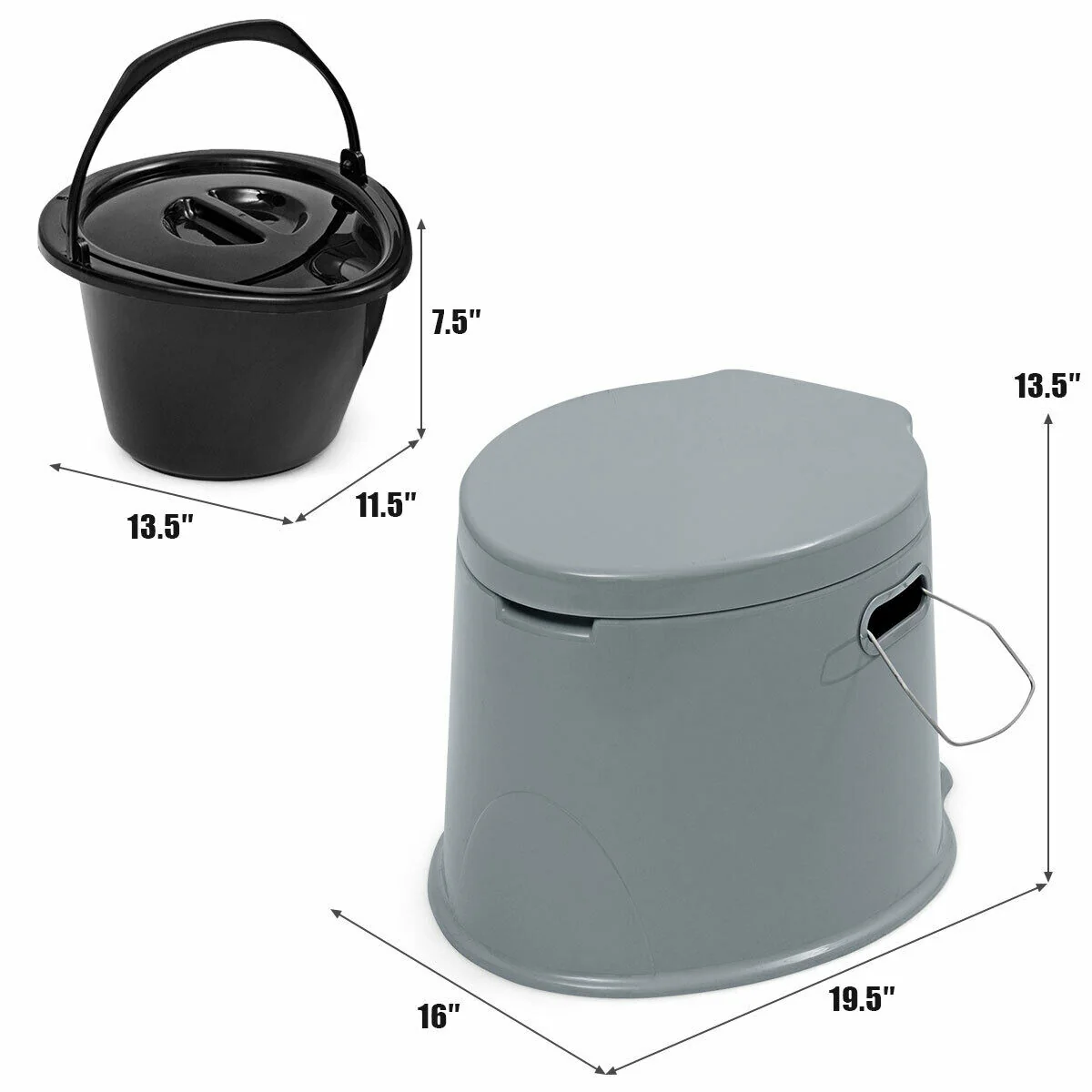 5L Portable Travel Toilet With Paper Holder, Gray - Image 6