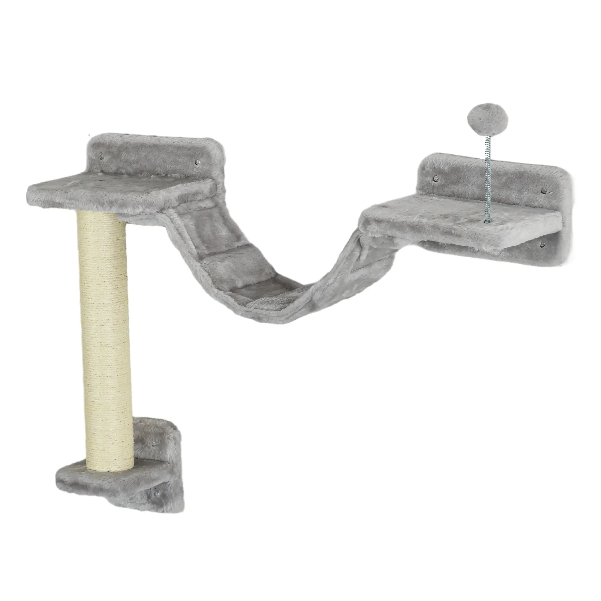 5PCs Cat Wall Shelves, Hammock, Scratching Posts, Perches, Ladder, Light Grey - Image 9