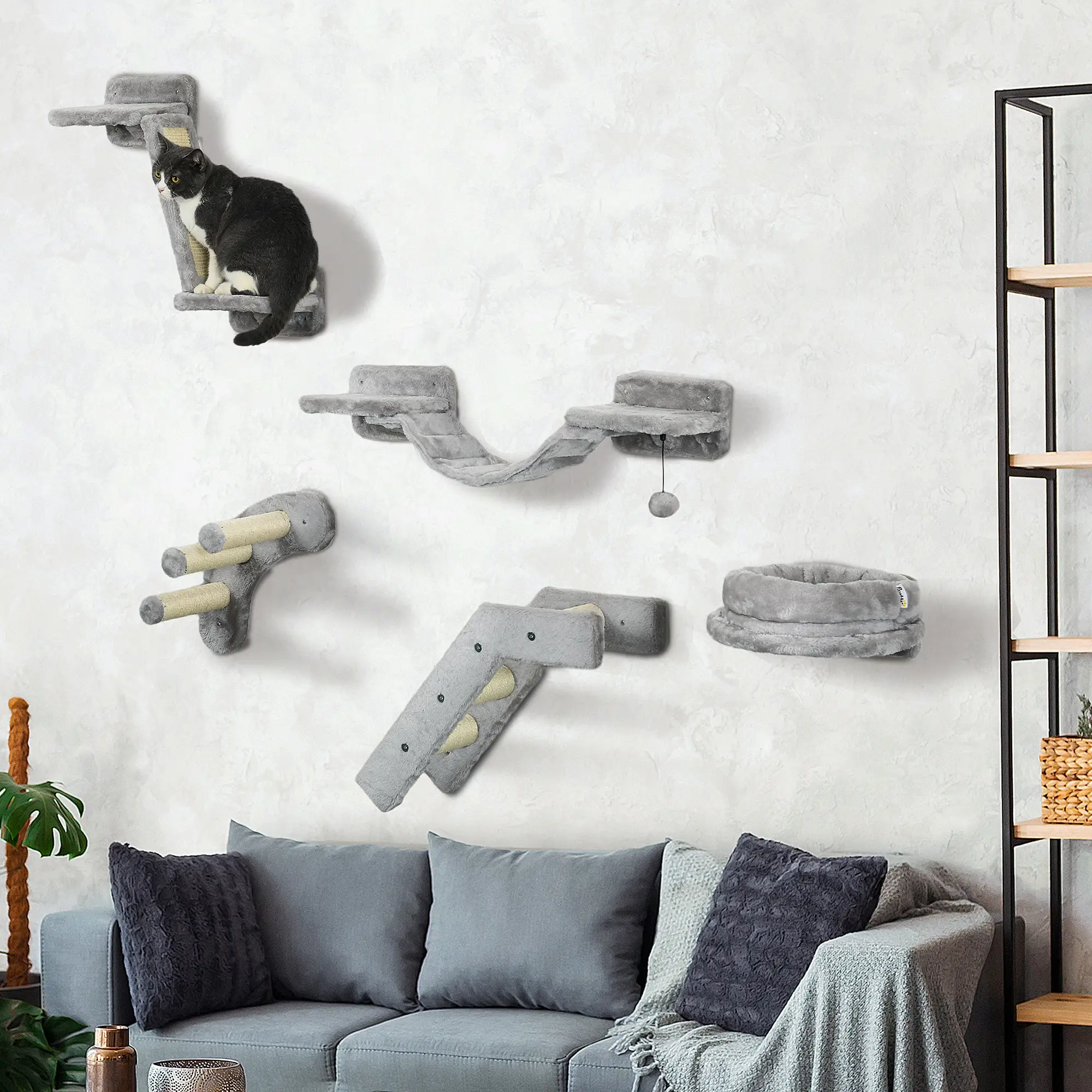 5PCs Cat Wall Shelves, Scratching Post, Ladder, Bed, Platform - Image 11
