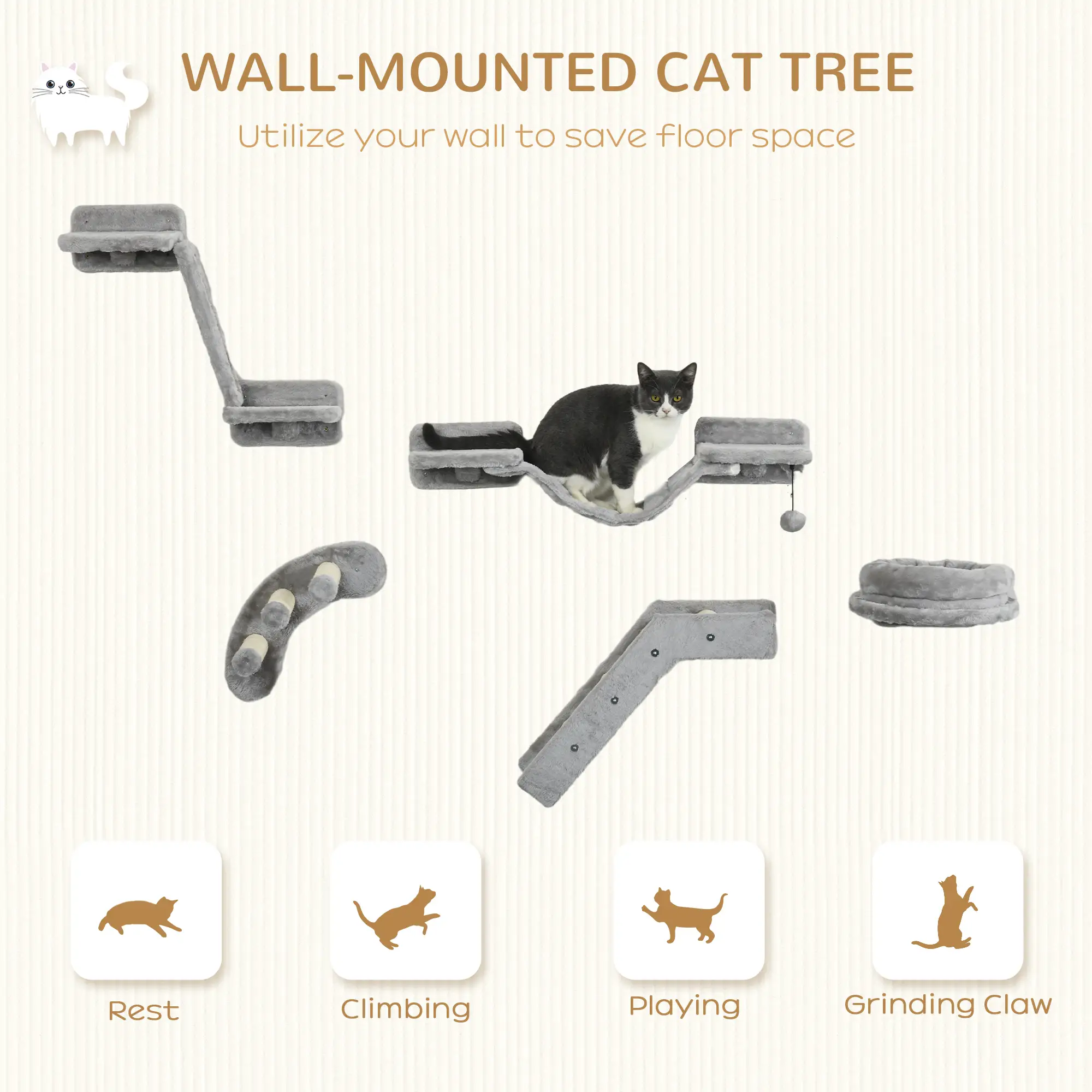 5PCs Cat Wall Shelves, Scratching Post, Ladder, Bed, Platform - Image 4
