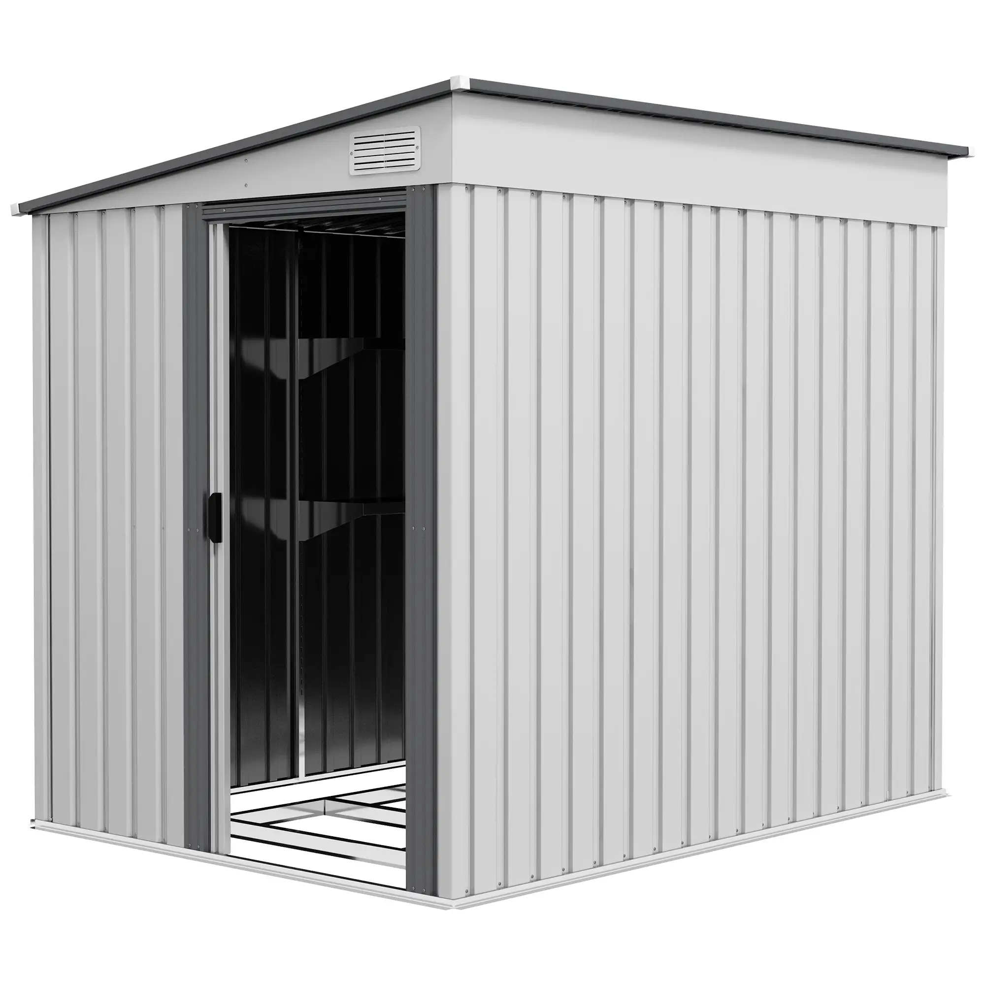 5'x7' Lean to Metal Shed, Sliding Door, 2 Vents, White