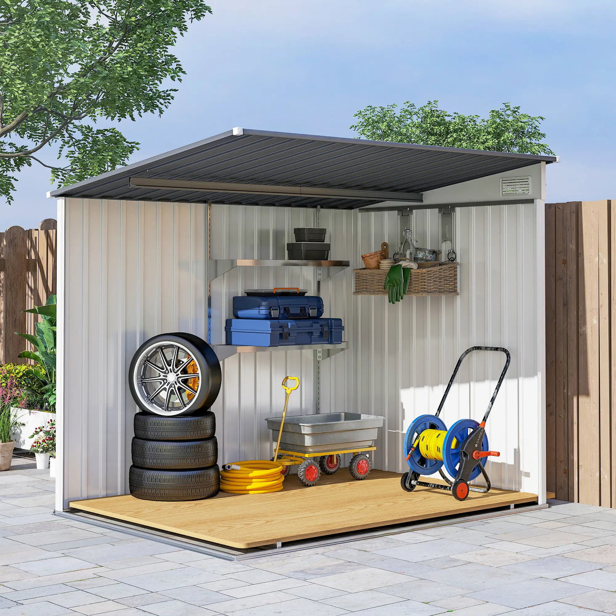 5'x7' Lean to Metal Shed, Sliding Door, 2 Vents, White - Image 10