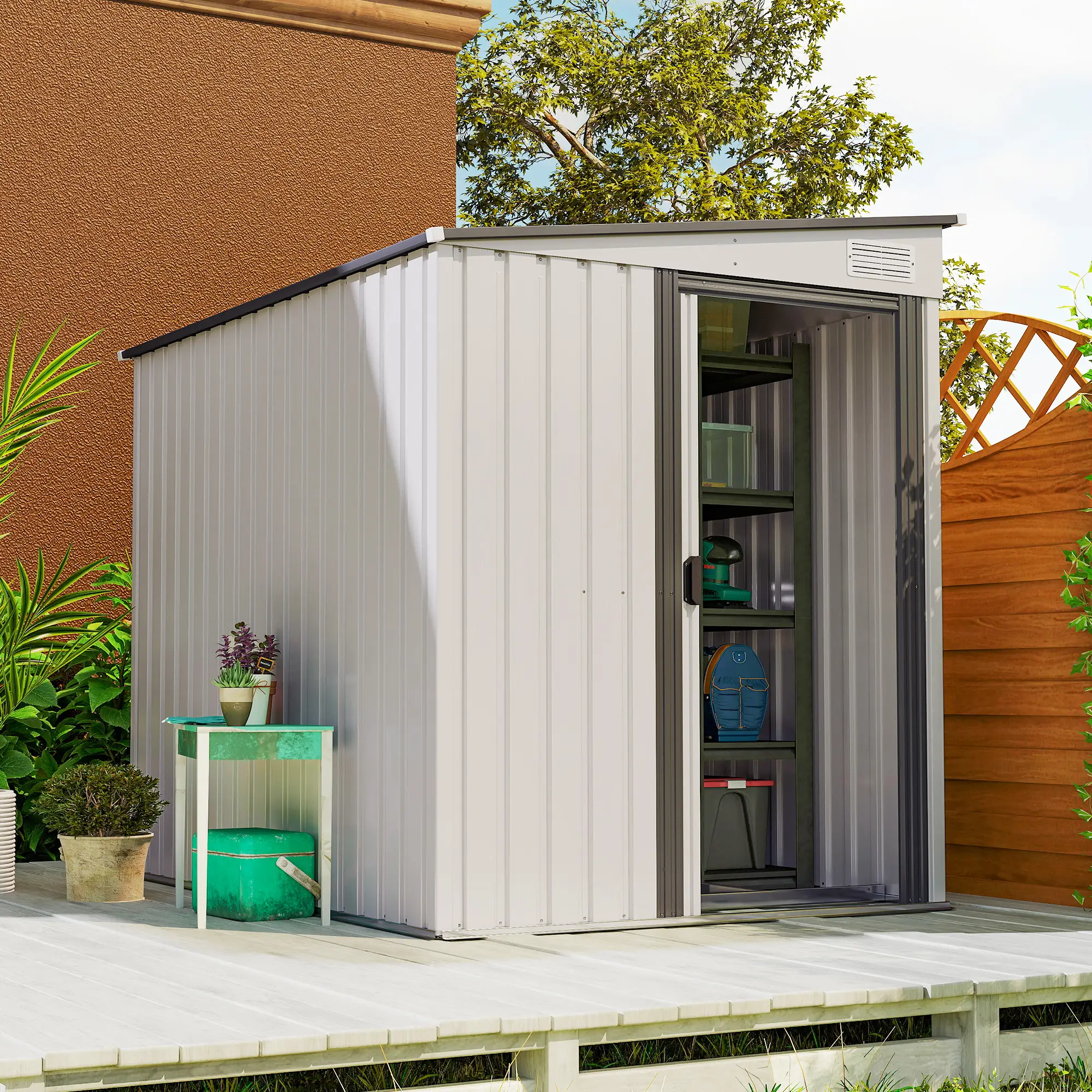 5'x7' Lean to Metal Shed, Sliding Door, 2 Vents, White - Image 2