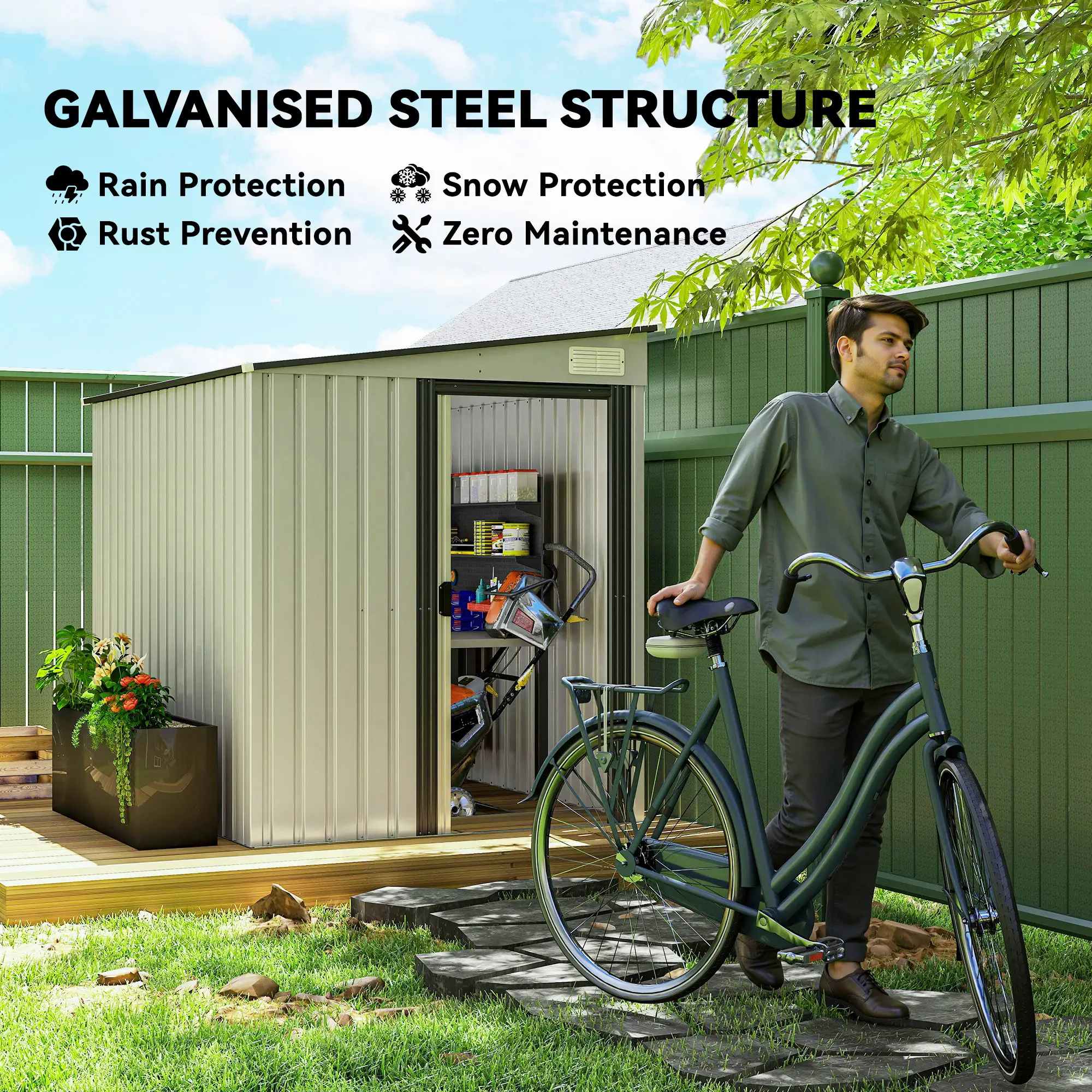 5'x7' Lean to Metal Shed, Sliding Door, 2 Vents, White - Image 4