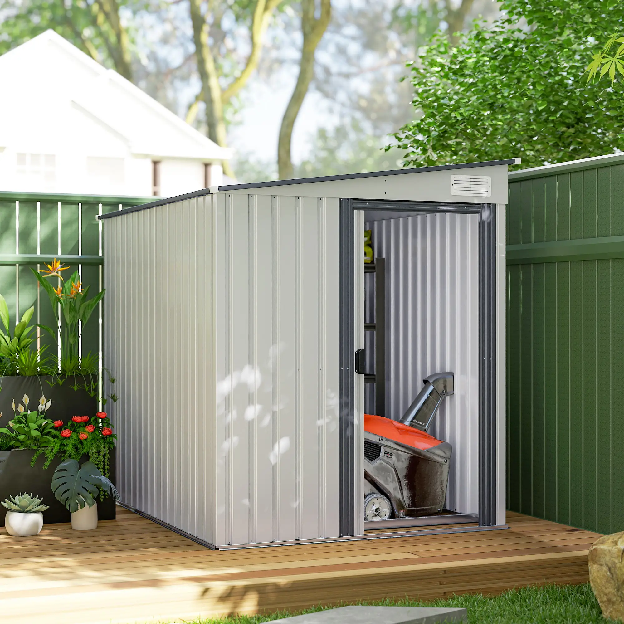 5'x7' Lean to Metal Shed, Sliding Door, 2 Vents, White - Image 8
