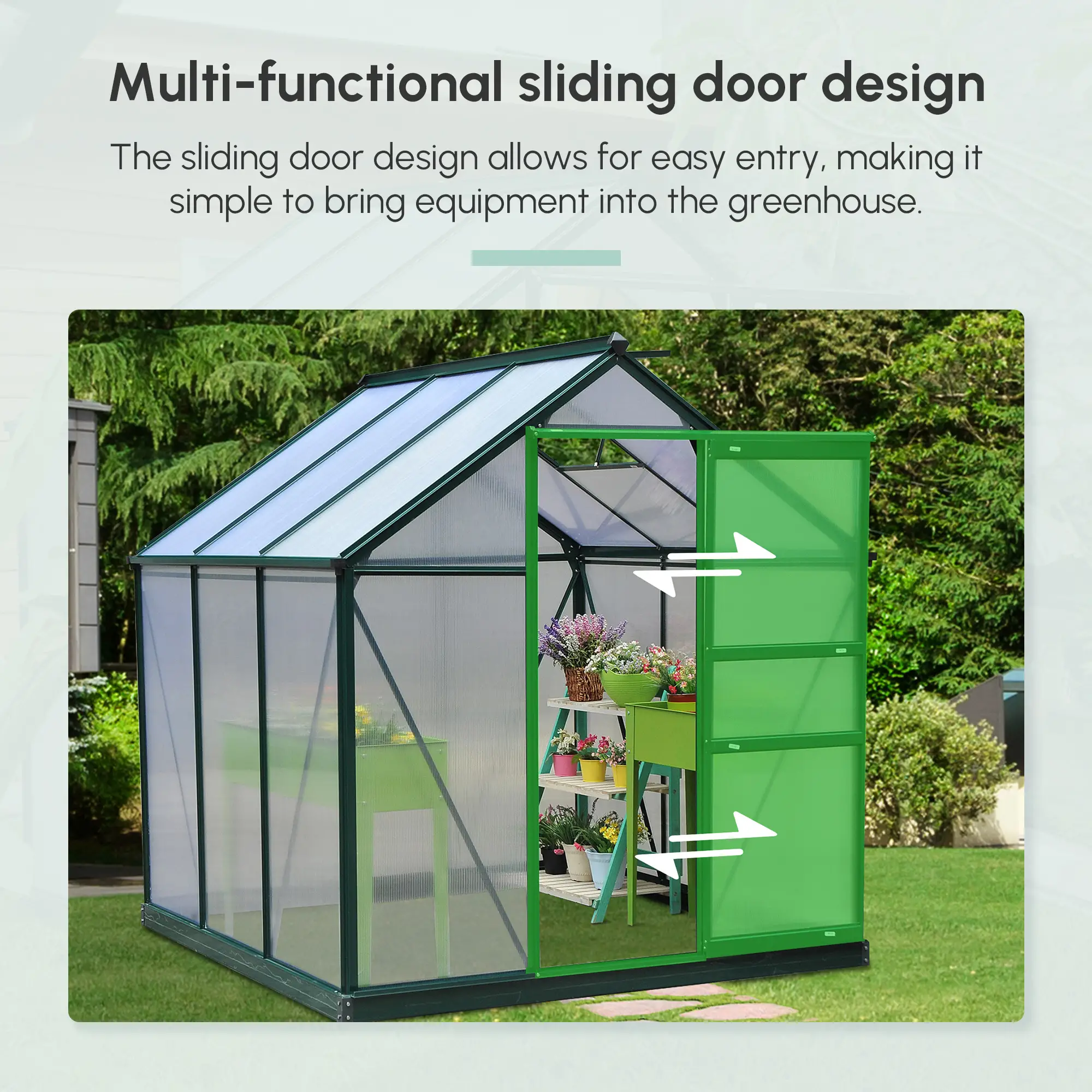 6.2' x 6.3' x 6.6' Clear Polycarbonate Greenhouse, Galvanized Frame, Slide Door - Image 5