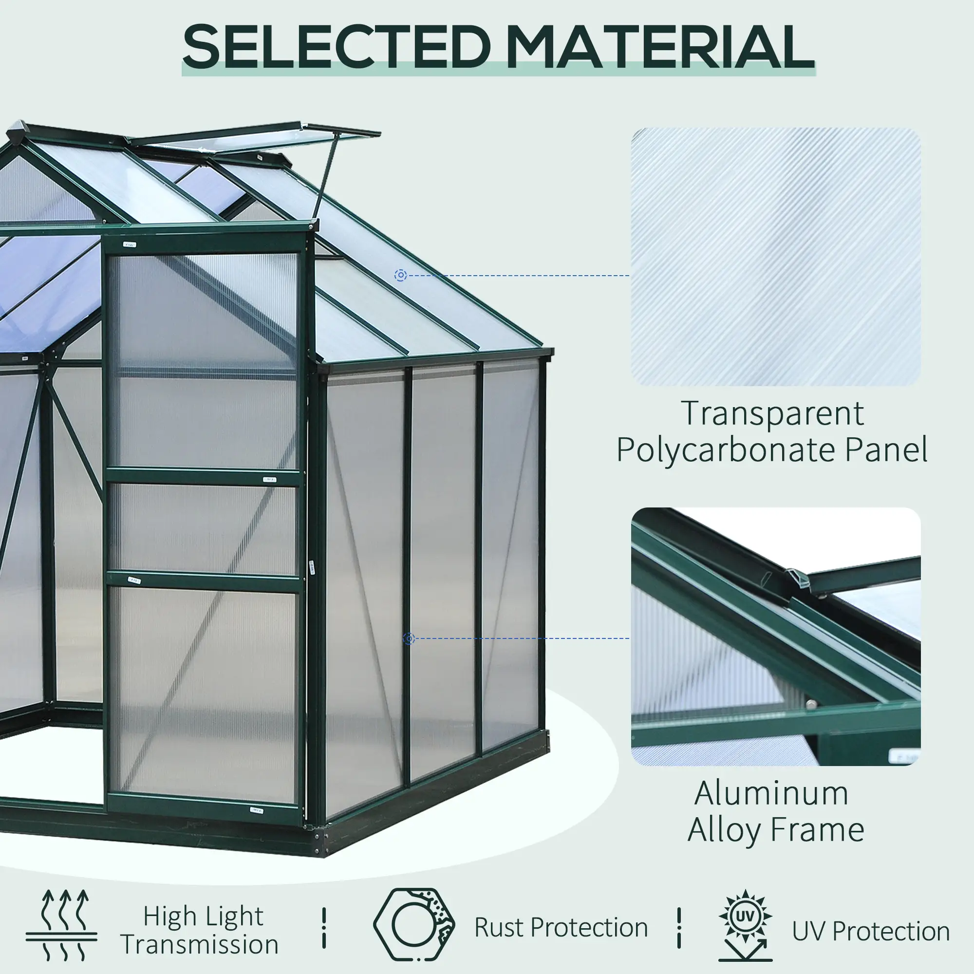 6.2' x 6.3' x 6.6' Clear Polycarbonate Greenhouse, Galvanized Frame, Slide Door - Image 6