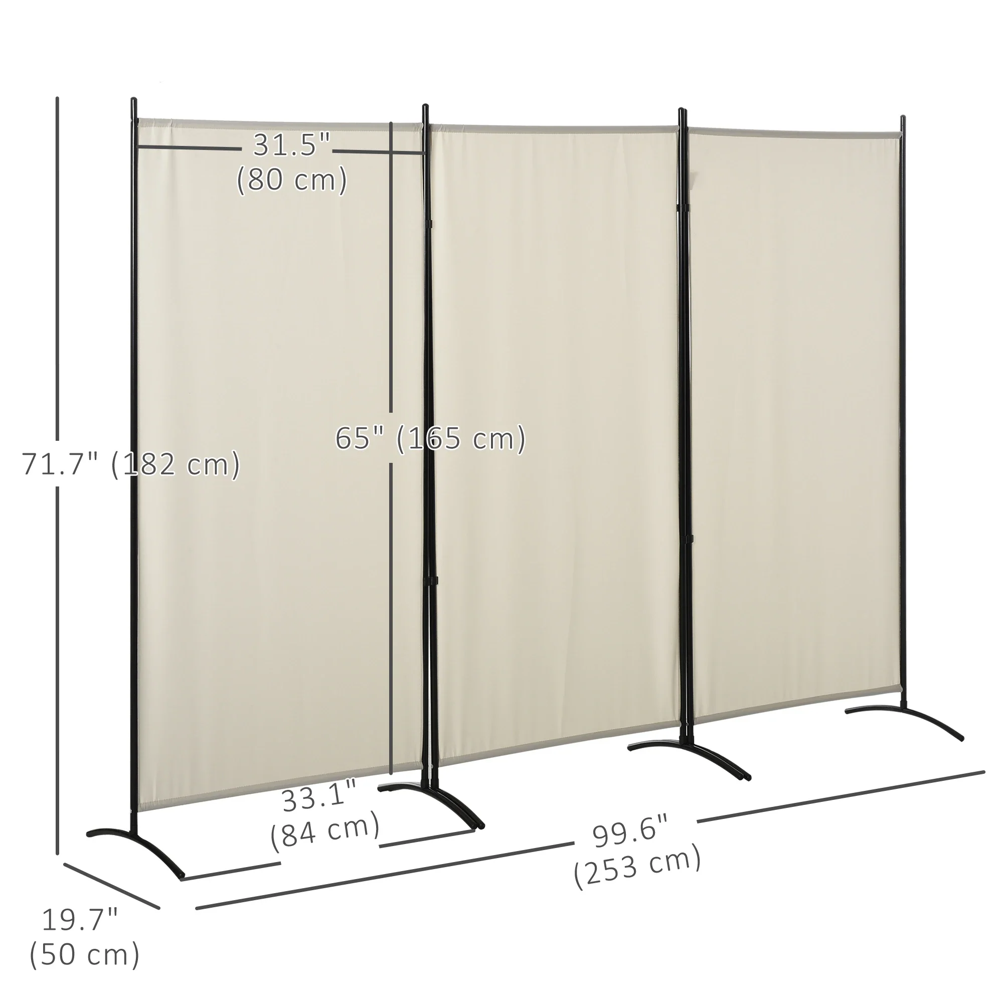6' 3 Panel Room Divider, Double Hinged, Indoor Privacy Screen, Beige - Image 3
