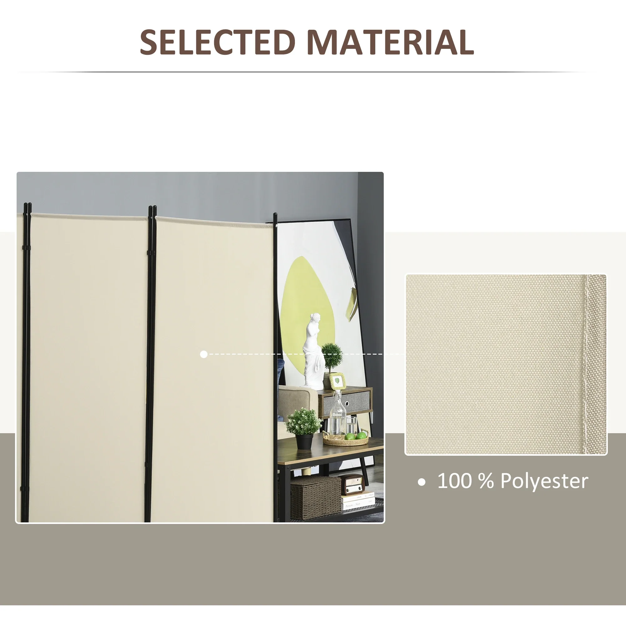 6' 3 Panel Room Divider, Double Hinged, Indoor Privacy Screen, Beige - Image 4