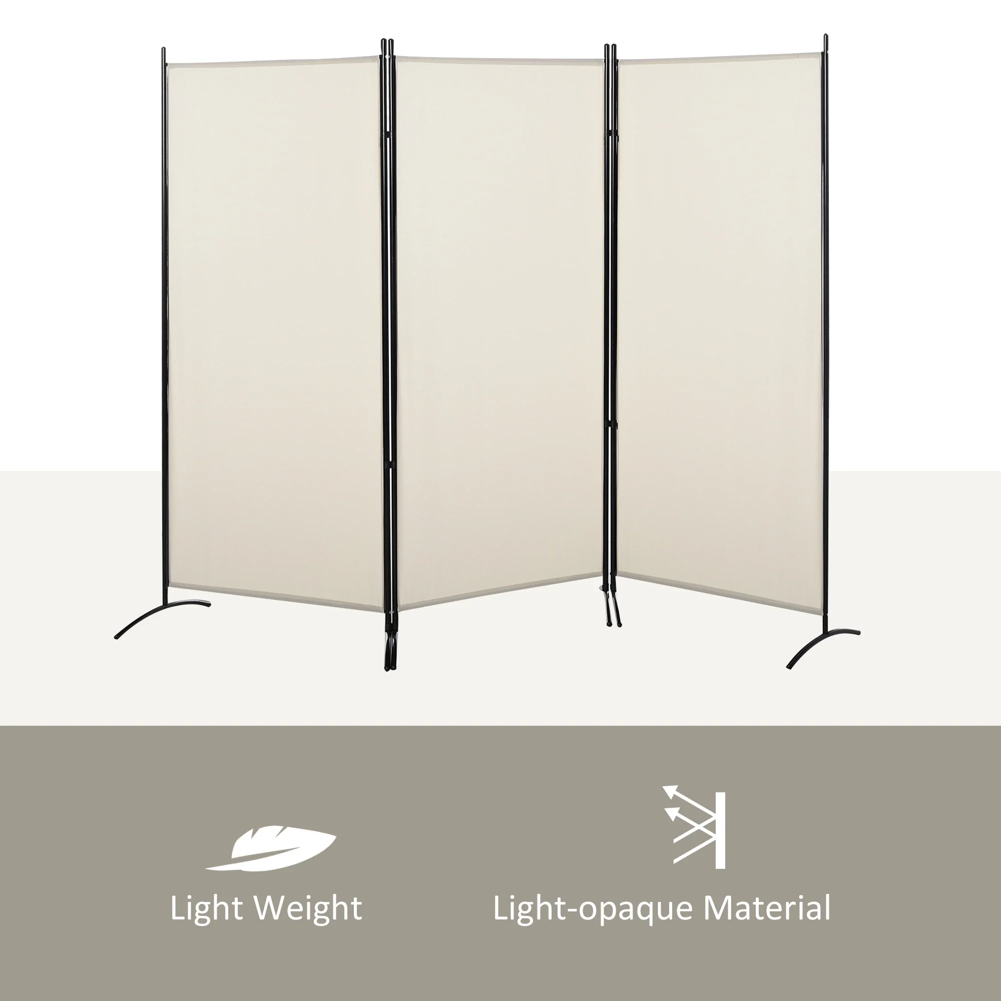 6' 3 Panel Room Divider, Double Hinged, Indoor Privacy Screen, Beige - Image 9