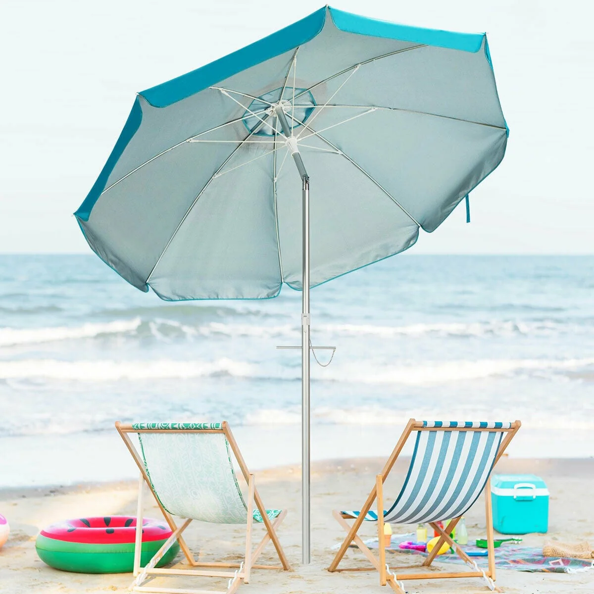 6.5 Feet Beach Umbrella, With Sun Shade And Carry Bag, Blue - Image 2