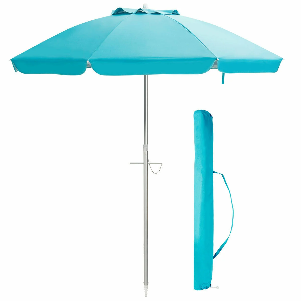 6.5 Feet Beach Umbrella, With Sun Shade And Carry Bag, Blue - Image 4