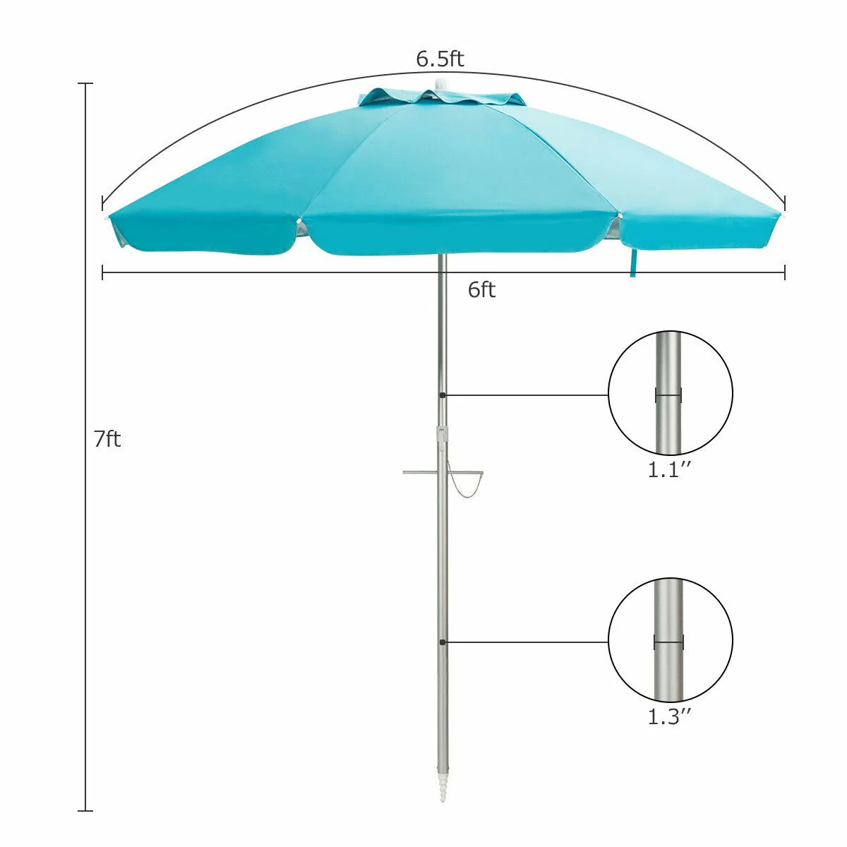 6.5 Feet Beach Umbrella, With Sun Shade And Carry Bag, Blue - Image 6
