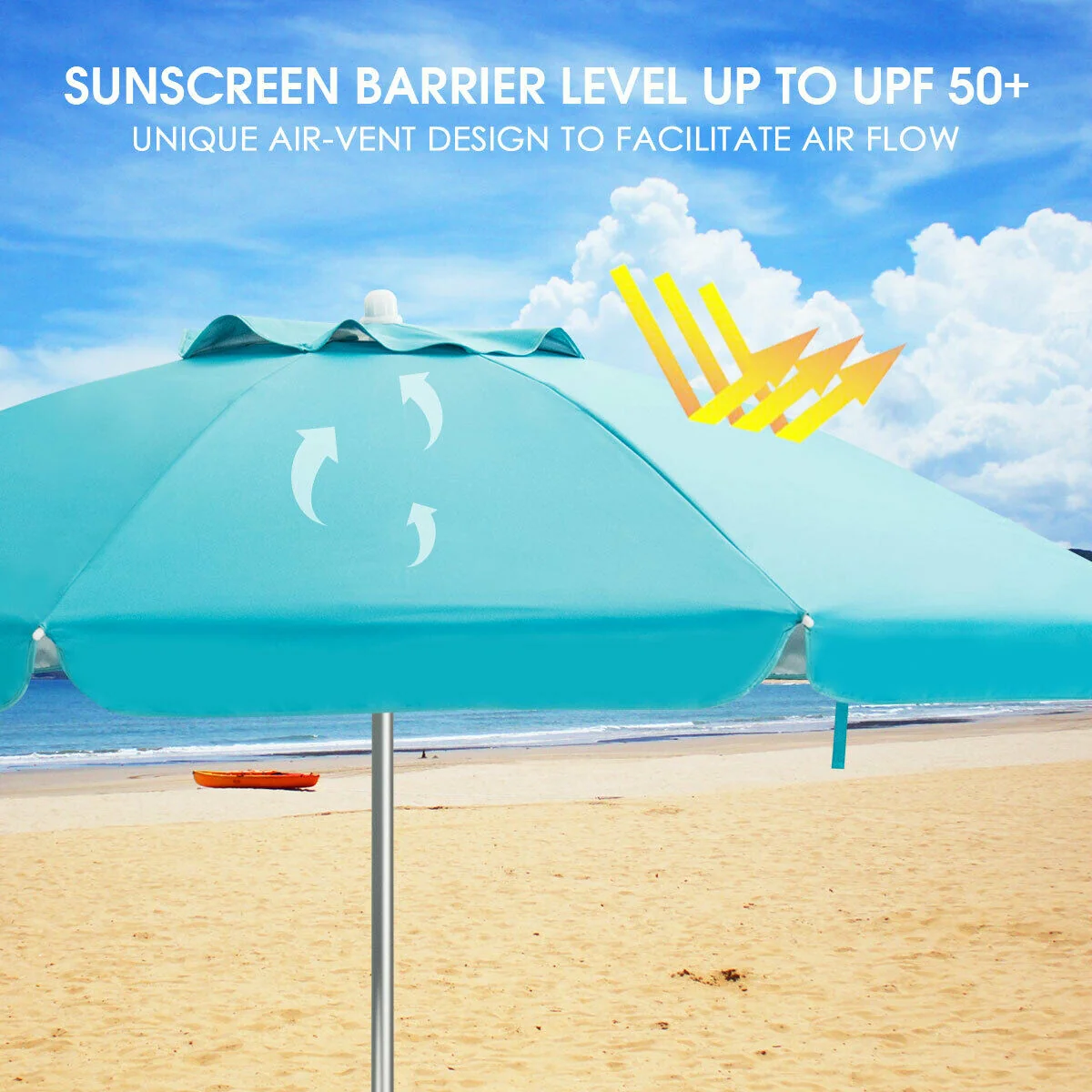 6.5 Feet Beach Umbrella, With Sun Shade And Carry Bag, Blue - Image 9