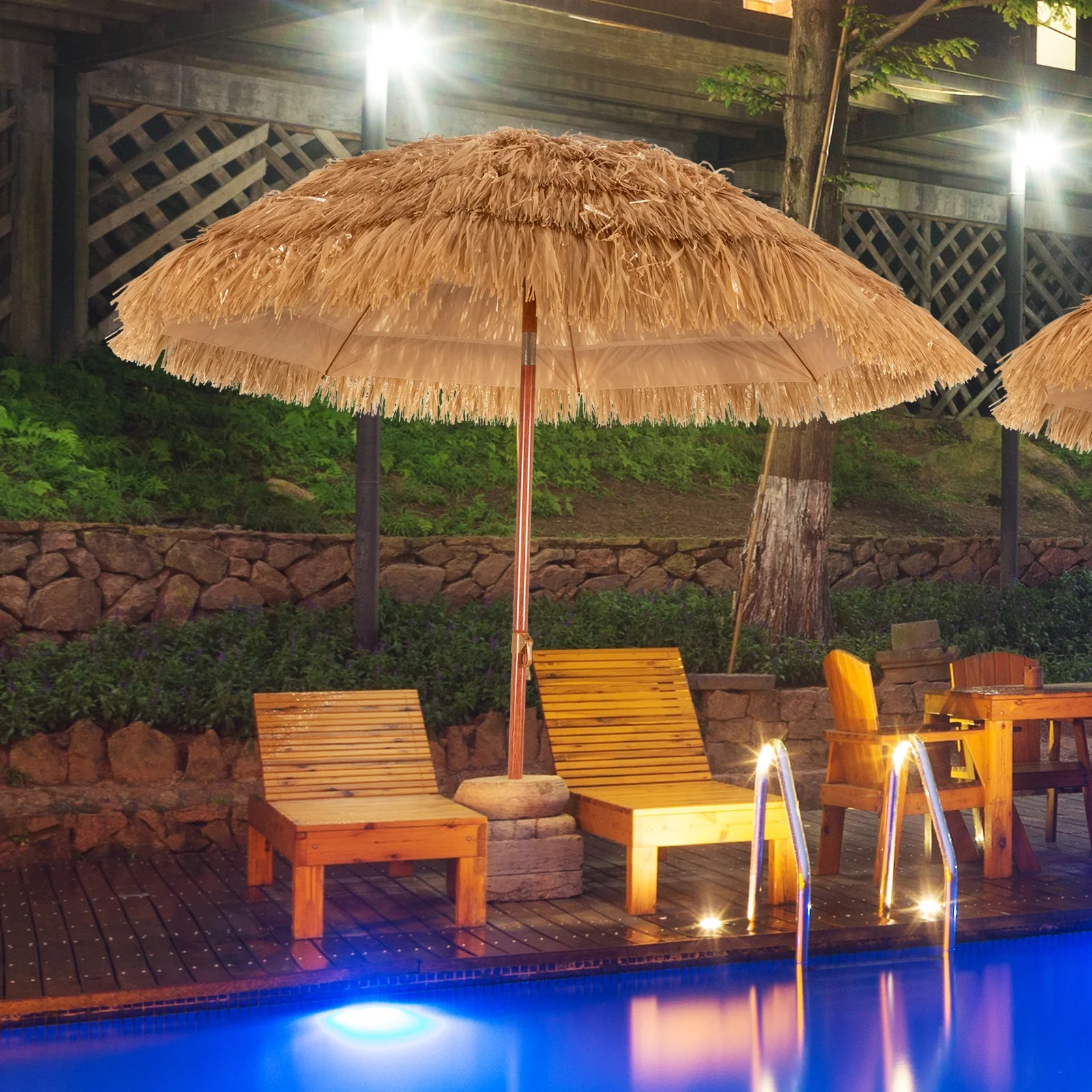 6.5 Feet Portable Thatched Tiki Beach Umbrella, Adjustable Tilt, Natural - Image 3