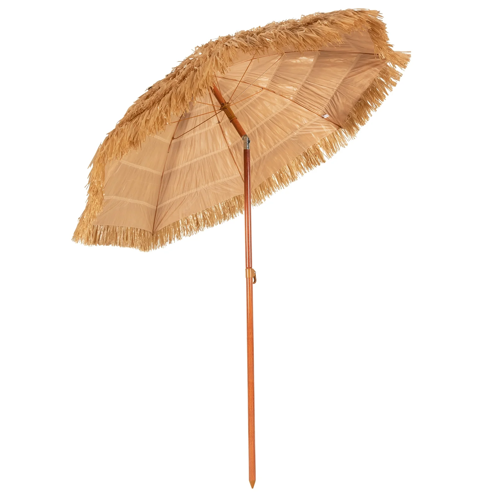 6.5 Feet Portable Thatched Tiki Beach Umbrella, Adjustable Tilt, Natural - Image 4