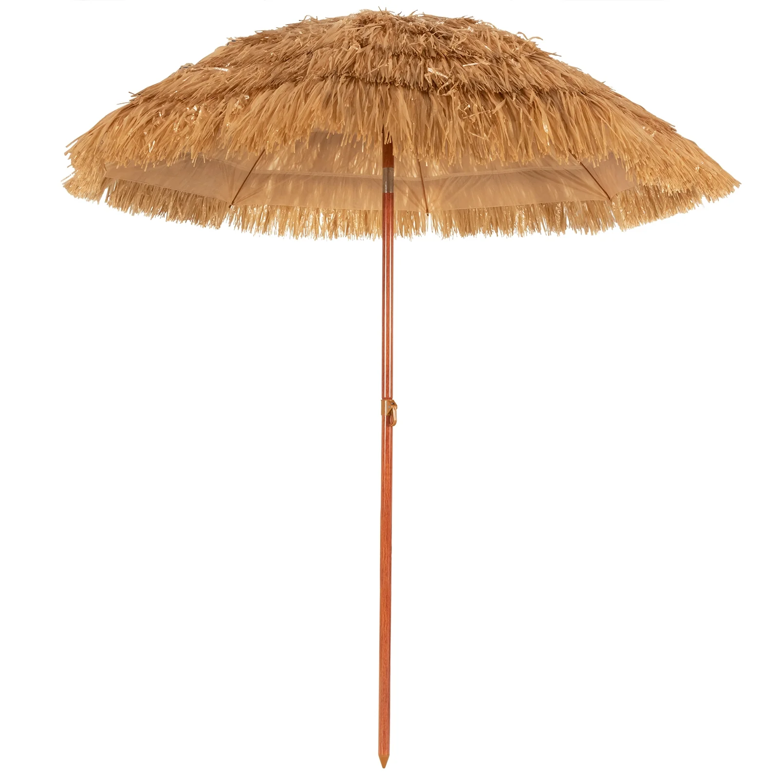 6.5 Feet Portable Thatched Tiki Beach Umbrella, Adjustable Tilt, Natural - Image 5