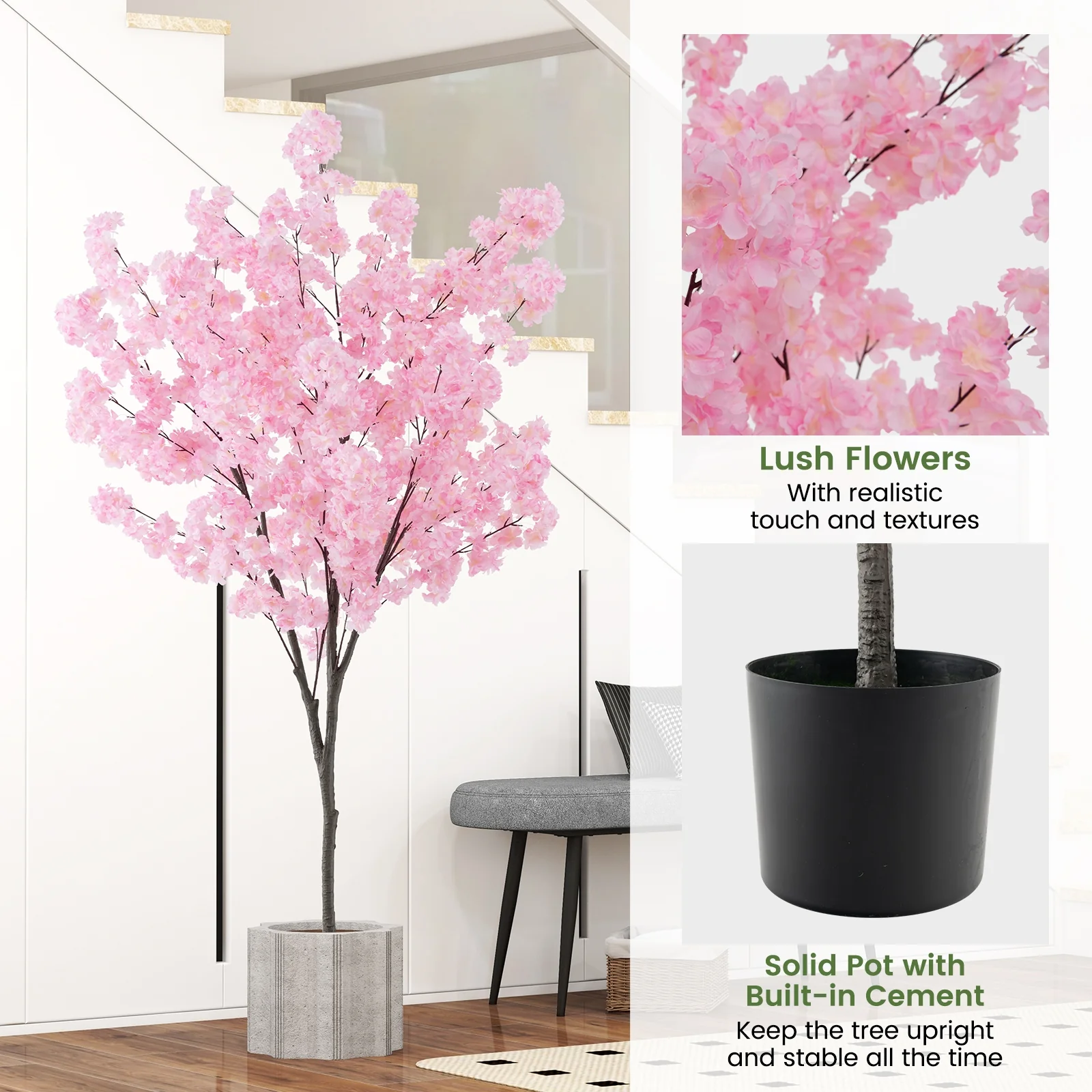 6.5 FT Artificial Cherry Blossom Tree, 900 Pink Flowers, Pink - Image 10
